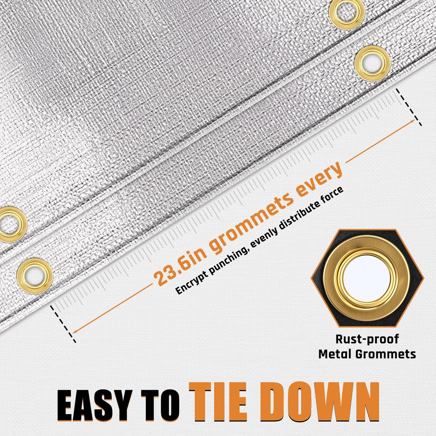 16x16FT Waterproof Tarp, Yumatum 16 Mil Heavy Duty Tarps with Reinforced Edges/Brass Grommets, 100% UV Blocking/Tear Resistant Poly Tarp for Camping, Patio, Tent, Boat(Silver/Black)