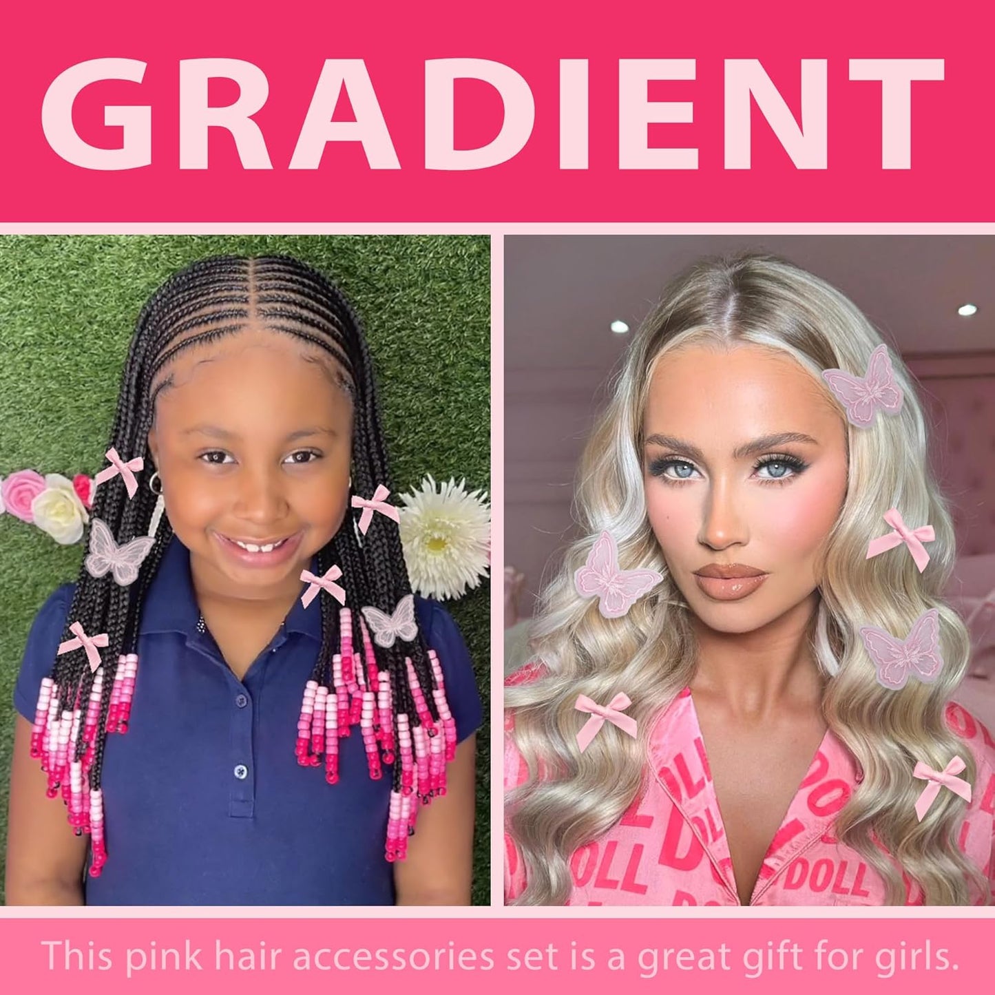 Skiennix 100PCS Small Pink Gradient Hair Beads - Cute Acrylic Accessories for Braids & Dreadlocks
