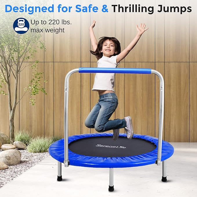 SereneLife 36/40" Foldable Mini Trampoline - Compact Fitness Trampoline for Kids Adults, Exercise Rebounder with Foam Handle, Indoor/Garden Workout Equipment, Max Load 150/220 lbs