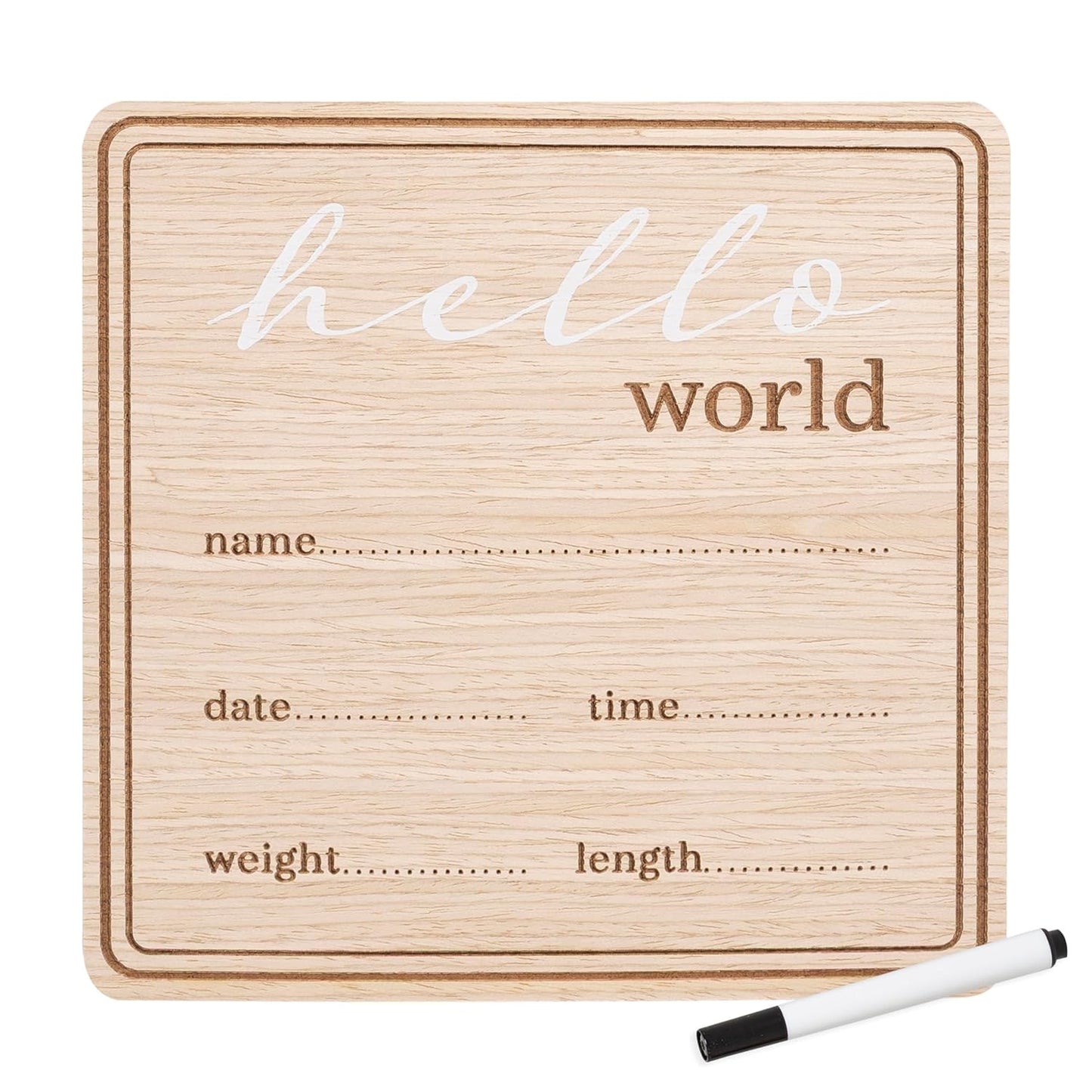 Kate & Milo Wooden Hello World Birth Announcement Photo Prop, Newborn Milestone Sign with Birth Details for Hospital
