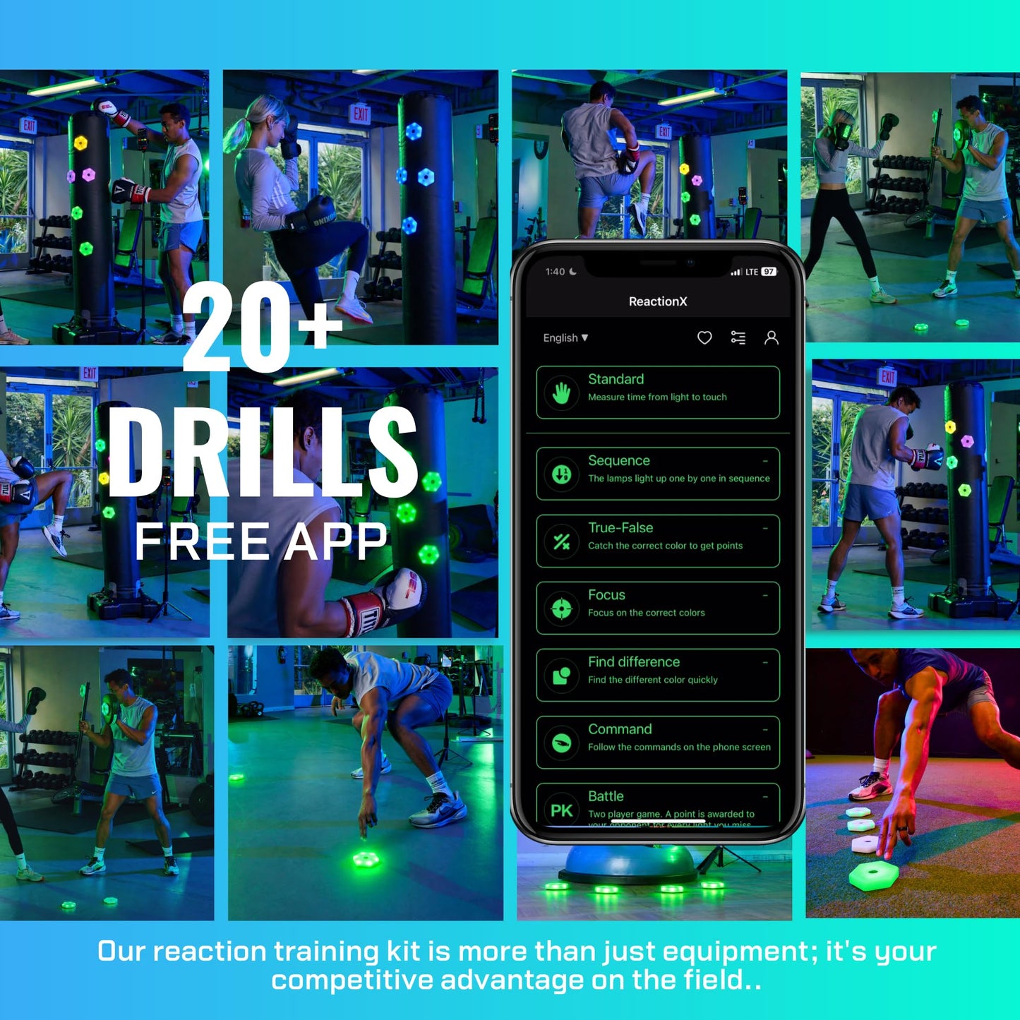 Reaction Training Platform for Boxing and Martial Arts. Improve Neuro-Ability with Training Lights that Improve Your Reaction Skills. Develop Quick Feet, Explosiveness, and Lateral Quickness