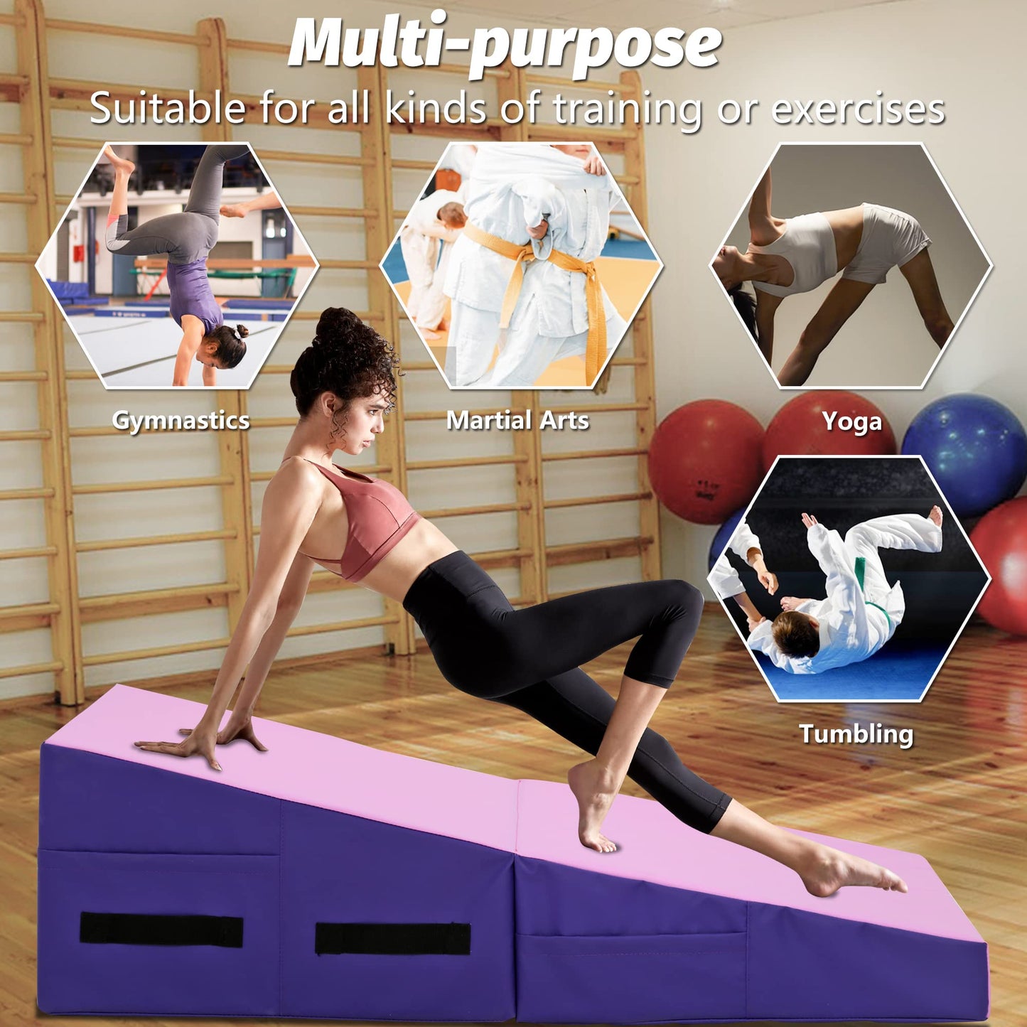 BestMassage Gymnastics Tumbling Mats Incline 48"x24" lnch Tumbling Mat Folding Gymnastic Tumbling Mat Indoor/Outdoor Exercise Mat Home Gym Yoga Mat with Handle