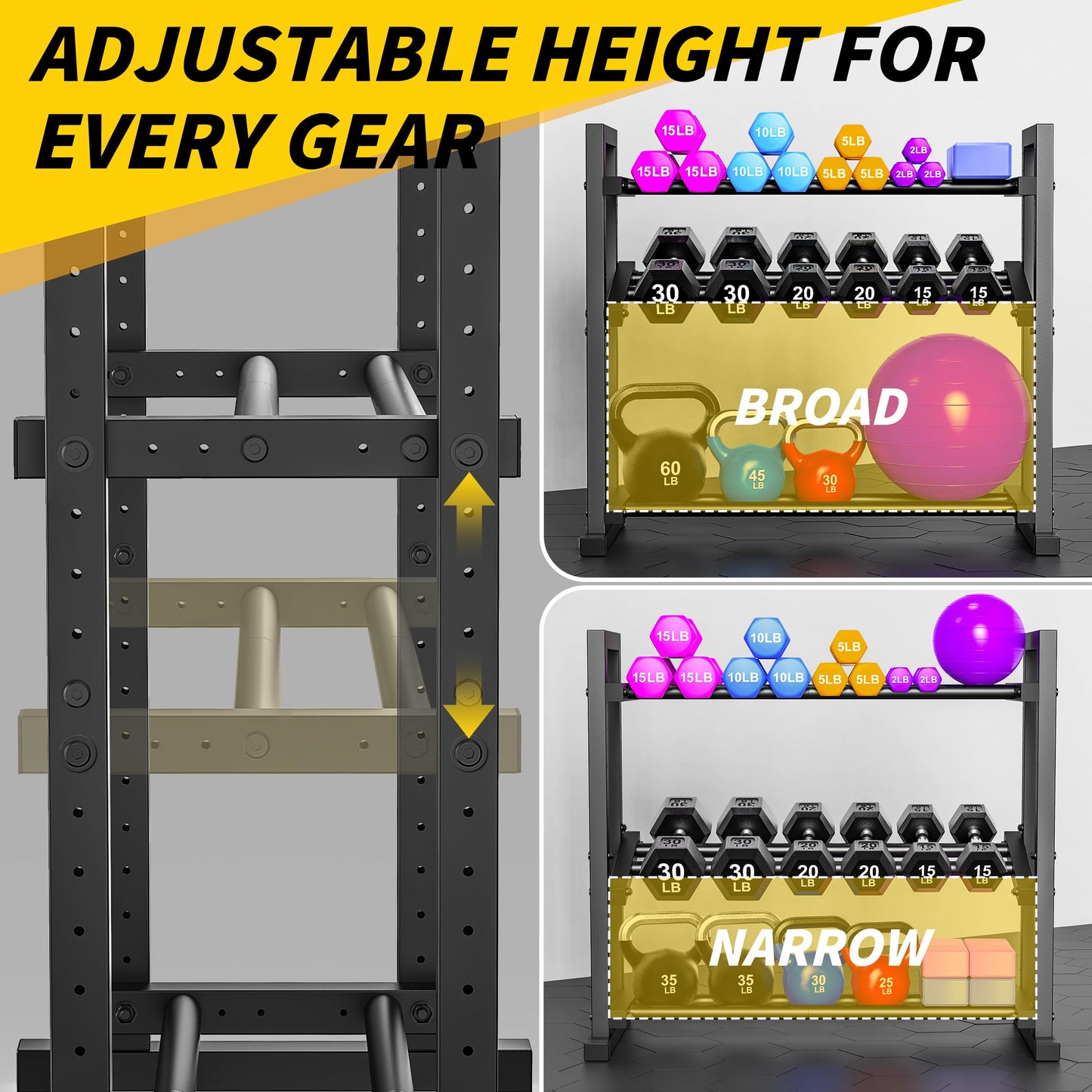 LarFaFa 3-Tier Adjustable Dumbbell Rack, Weight Rack for Home Gym Storage, Heavy Duty Weight Stand for Dumbbells, Kettlebells & Free Weights, Space-Saving Dumbbell Rack Stand Only(Up to 450LB Capacity)