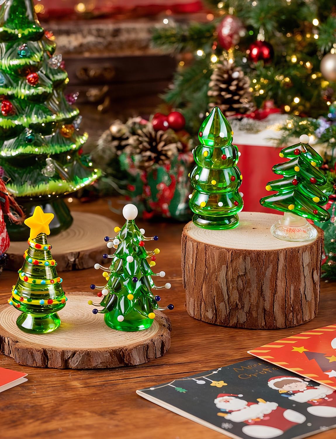 Skiennix Blown Glass Christmas Tree Decor - Mini Figurines for Festive Home Decoration | 4 Pcs Set