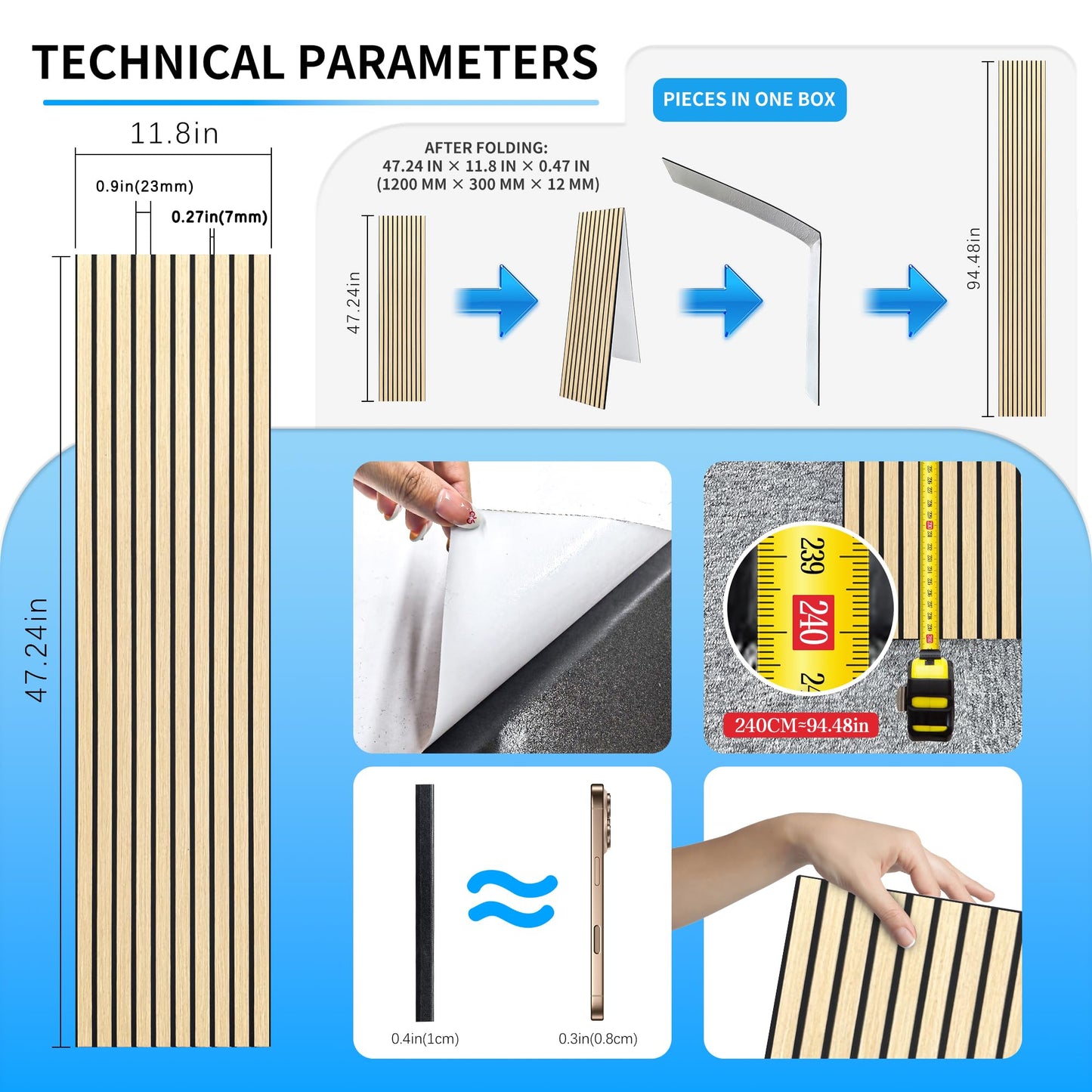 2 Large Sheets (94.5"x11.8") Self-Adhesive Acoustic Panels for Home Theater, Bedroom & TV Background – Easy DIY Installation, Oak Finish
