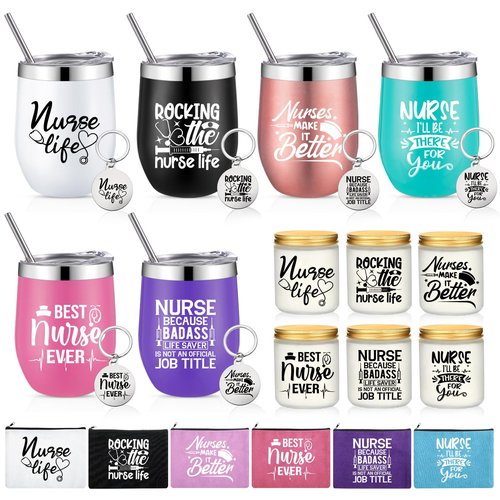 Maxcheck 24 Pcs Nurse Day Week Gifts Bulk 2026 for Nursing Assistant Appreciation Gift CNA Tumbler Scented Candle Makeup Bag Keychain(Cute Nurse)
