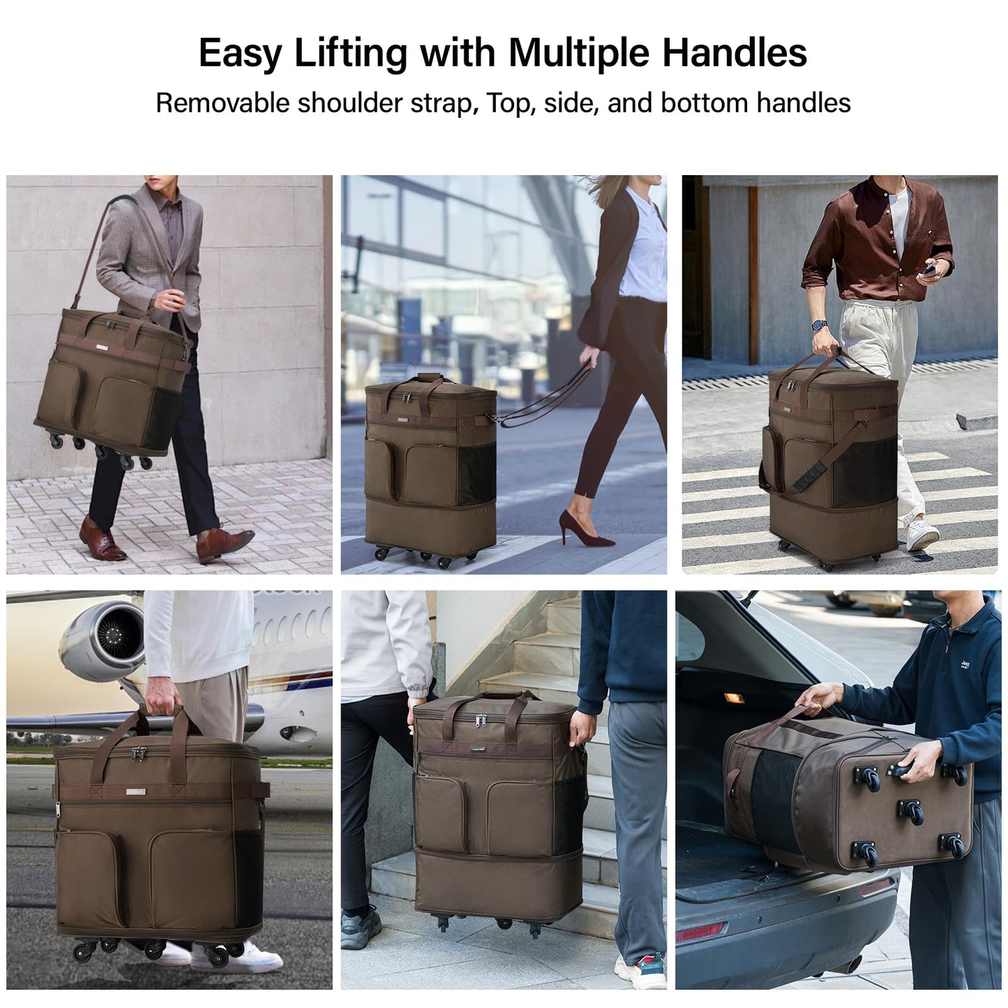 Hanke Expandable Collapsible Luggage with Wheels Suitcase, Rolling Travel Bag, Duffel Garment Tote Bag for Men Women, Lightweight Suitcase, Large Capacity Luggage with Spinner Wheel (Coffee)