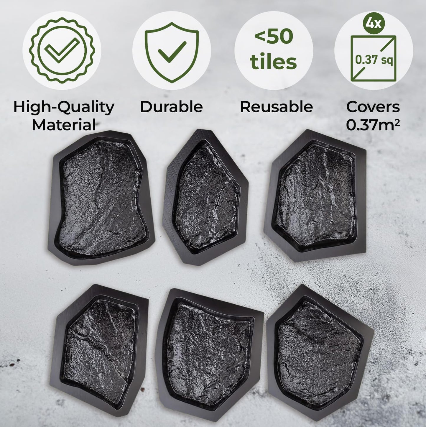Betonex 6 pcs Flagstone Molds ABS 2mm Cement Mold - Paver Mold Reusable - Casting Pathmaker Garden Pathmate Pavement Precast Concrete Molds and Forms Walkway