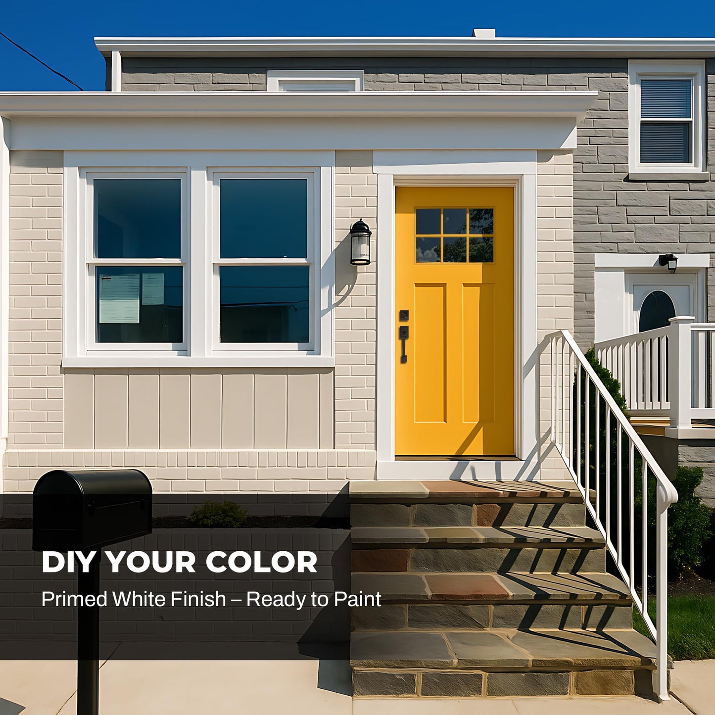 Fiberglass Entry Door, 36'' x 80'' Front Exterior Door with Brickmould and Vinyl Frame, Right Hand Inswing White Primed Knock-Down Door 4-9/16in, 6 Lite Low-E Glass