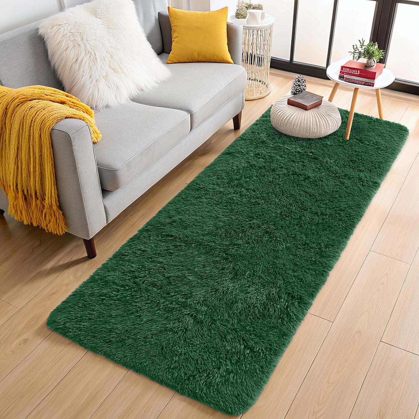 OLANLY Runner Rugs - Soft, Machine Washable Shaggy Carpet for Hallways & Bedrooms | Dark Green 2x5 ft