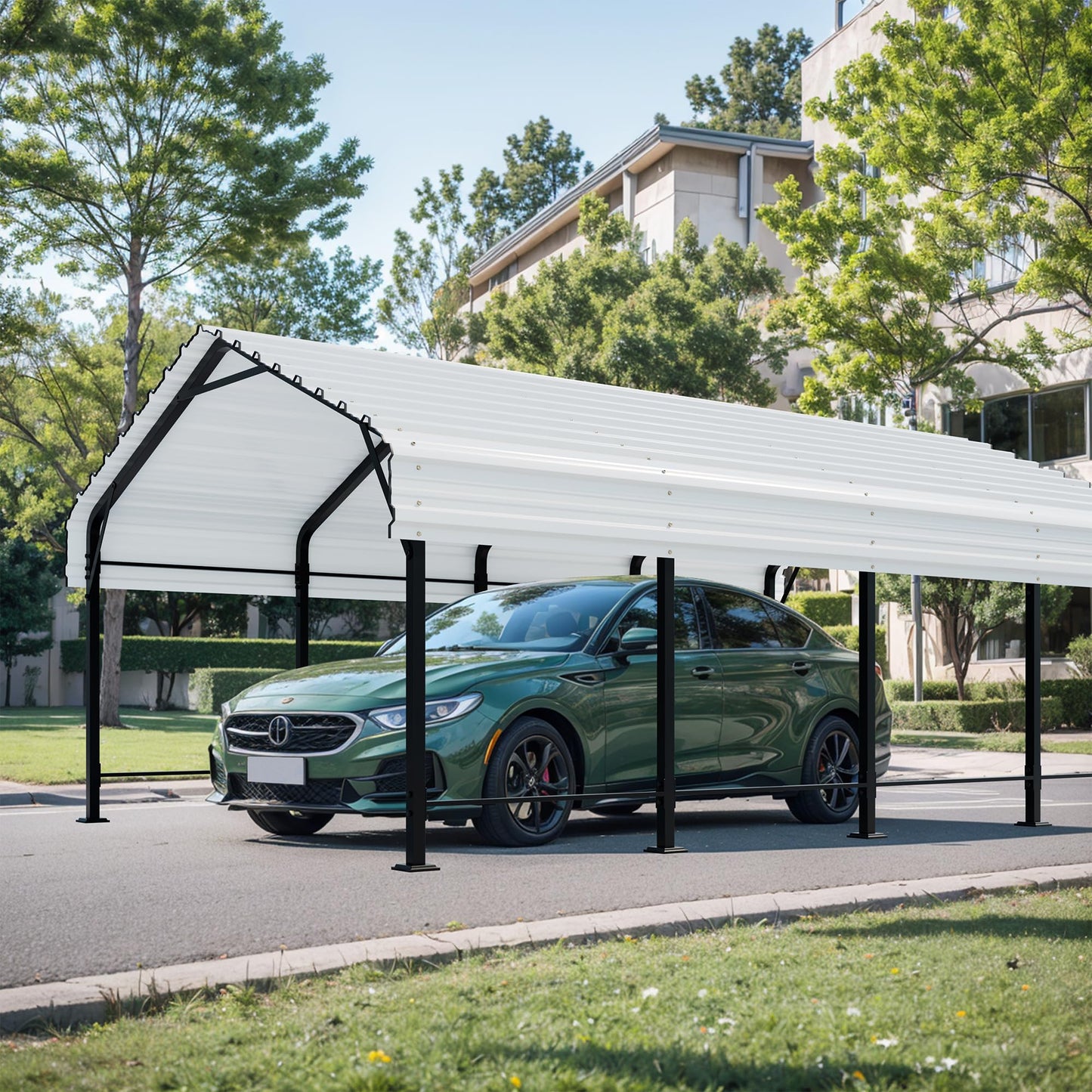 Shintenchi 12x20 FT Metal Carport, Oversized Carport Garage with Enhanced Base, Outdoor Galvanized Car Shelter, Heavy Duty Carports Canopy, for Car, Boats and Tractors, White