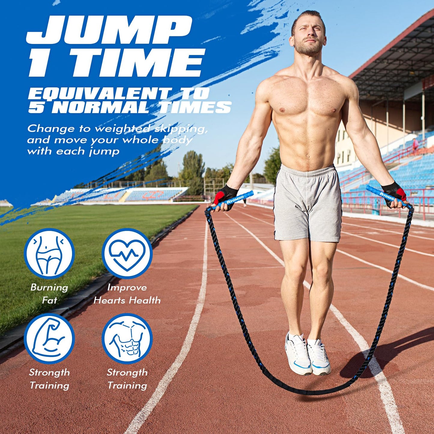 Ayombo Jump Rope, Weighted Jump Rope for Fitness, 1 lb Heavy Jump Ropes for Men Women Kids, Battle Skipping Ropes for Exercise, Training Muscle Strength Speed Home Gym Workout Equipment