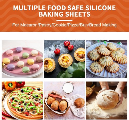 KitchenRaku Silicone Baking Mats - 2-Pack Reusable Nonstick Sheets, 16.5"x11.6", BPA Free for Cookies & Pastries