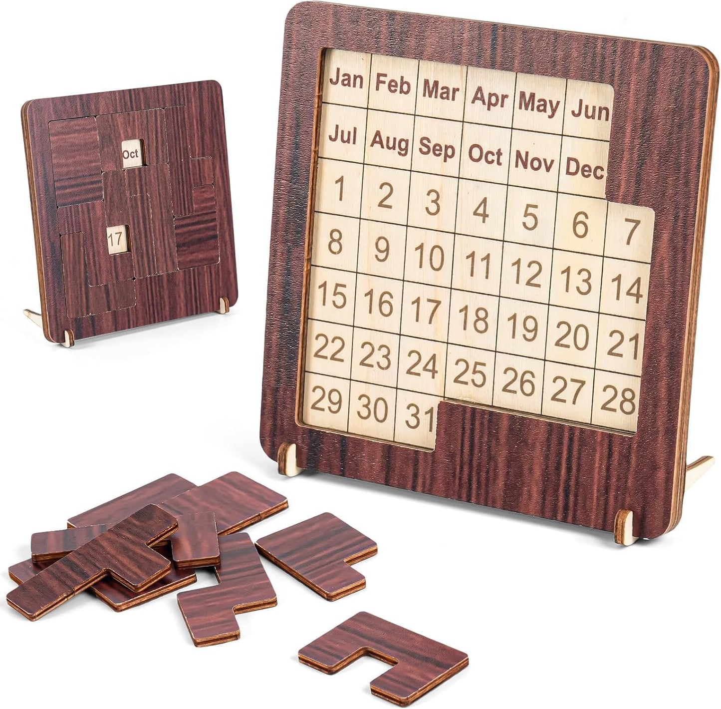 Wooden Calendar Puzzle - 365-Day Interactive Date Tracker | Logic Challenge Desk Decor for All Ages