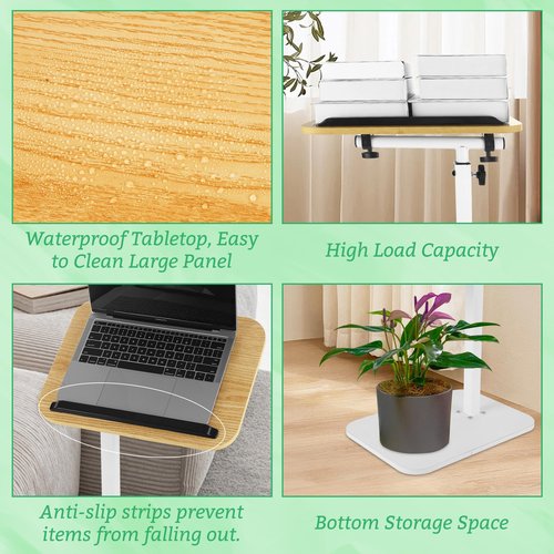 GBACHOOSE Sofa Armrest Tray Table for Couch, TV Tray Table 360° Swivel Height Adjustable End for Small Spaces, C Shaped End Table for Couch, Living Room, Bedroomor with Phone & Tablet Slot(White)
