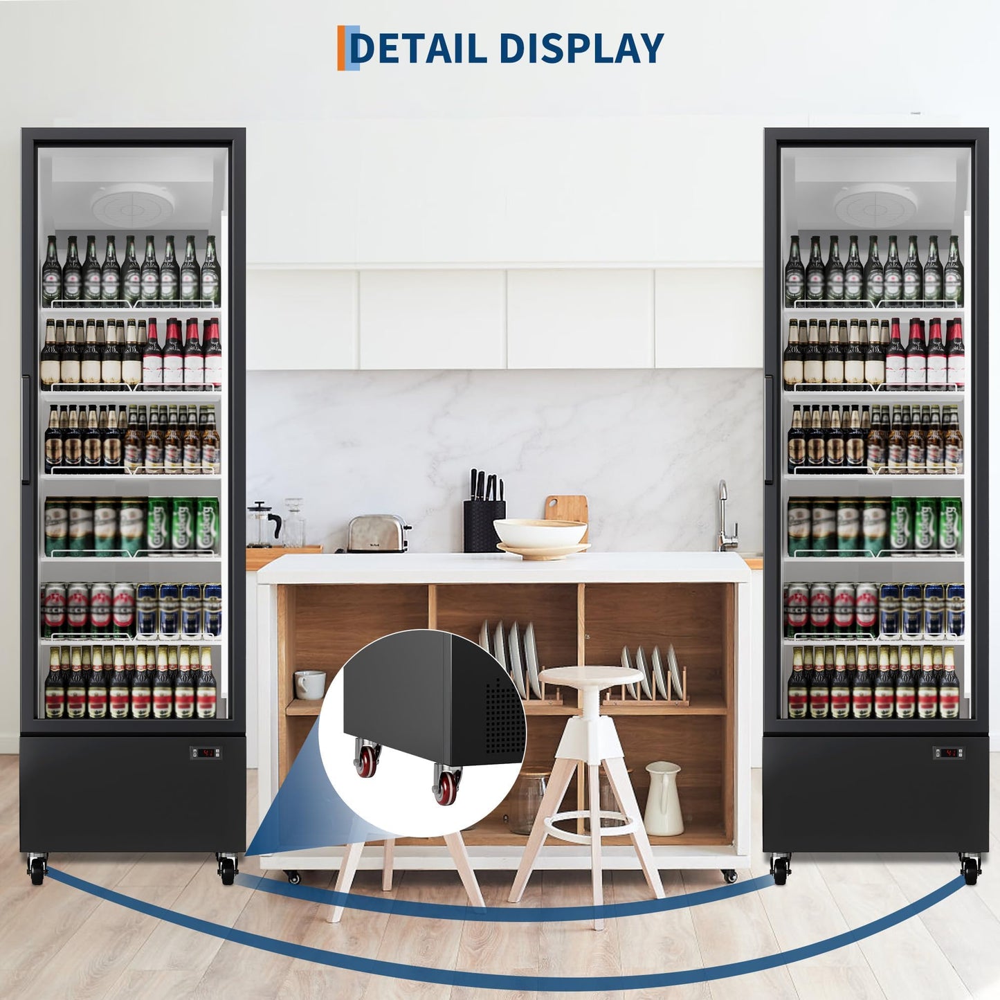 Commercial Refrigerator 17.7 Cu.ft Beverage Cooler, Glass Door Display Fridge with 5 Adjustable Shelves, Large Capacity Bar Fridge for Restaurant, Store, Upright Freezer for Home, Black