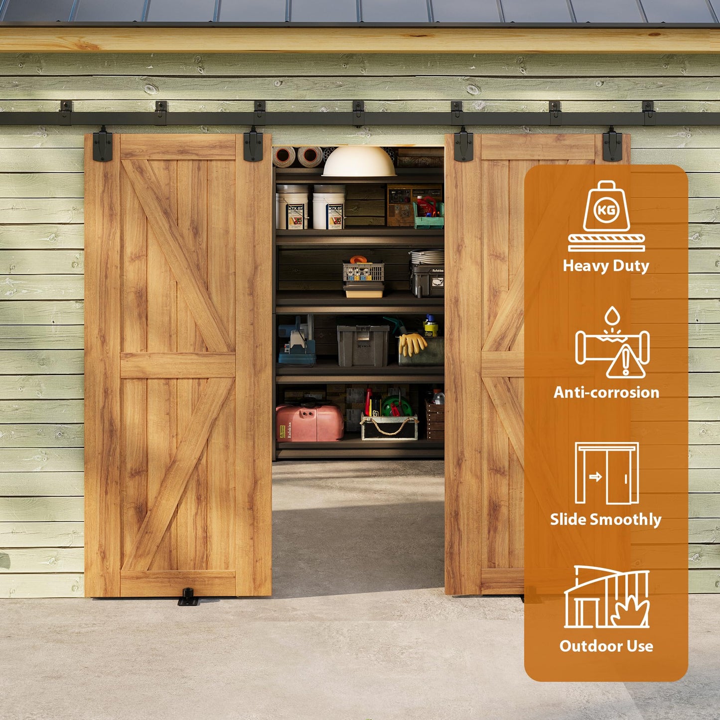 SmartStandard 20FT Exterior Sliding Barn Door Hardware Kit, Box Rail Barn Door Track Kit for Outdoor Use, 450lb Capacity Heavy Duty Wall Mount Kit, Fix Double 60" Door