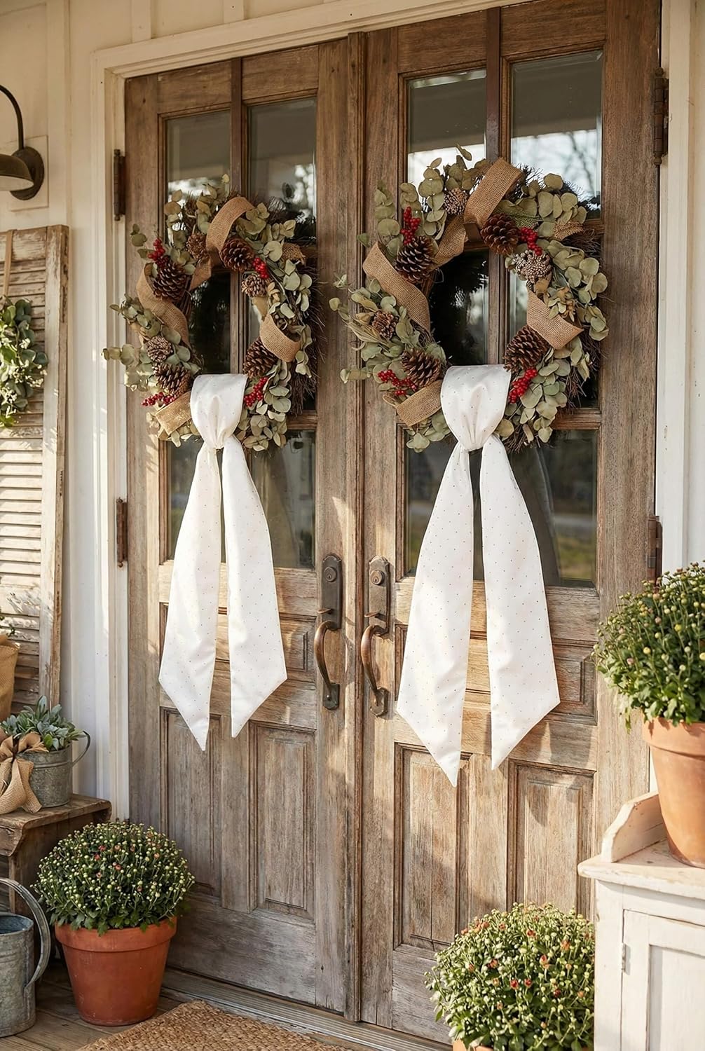 YKW White Rhinestone Wreath Sash - 54x5 Inch Sparkle Ribbon for Christmas & Wedding Decor