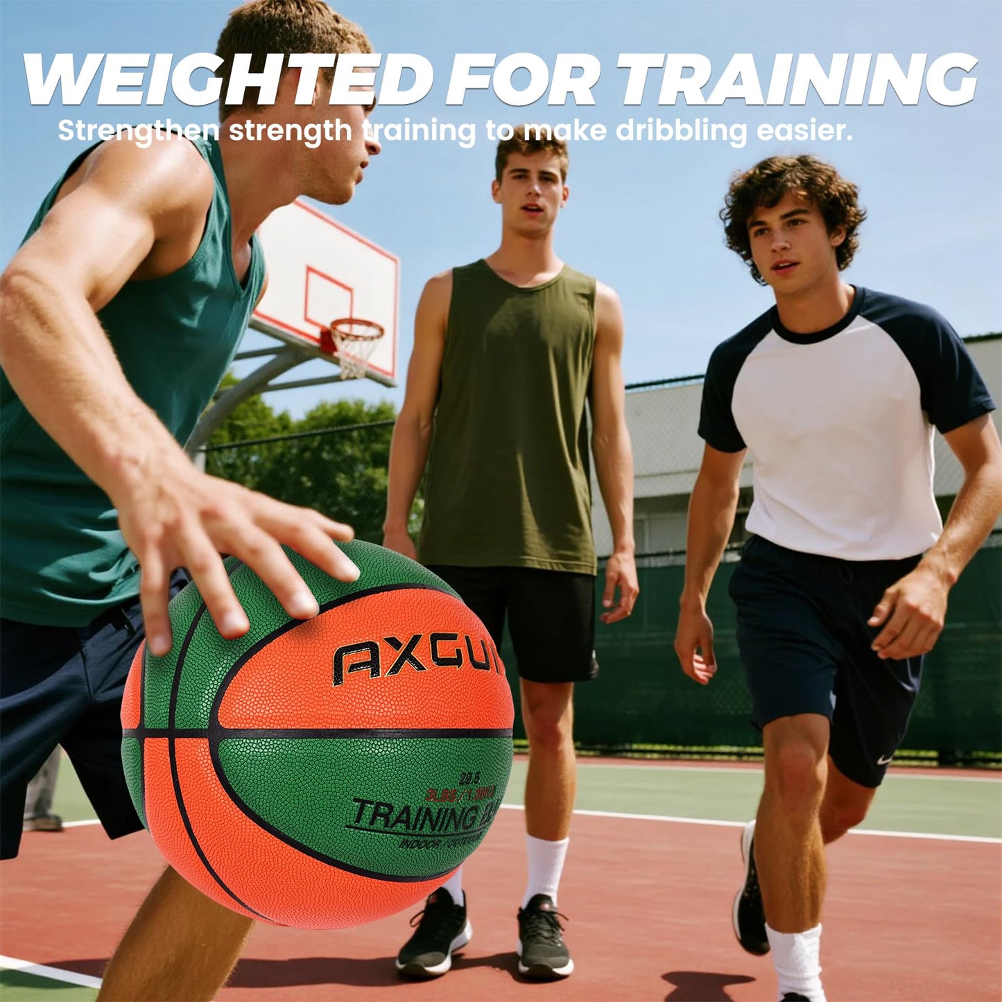 AXGUIQ 3LBS Weighted Heavy Training Basketball 29.5" for in& Outdoor Improving Dribble Up Basketballs Handling Dribbling Passing Rebounding Skills Size 7 Weighted Heavy Training Basketball Equipment