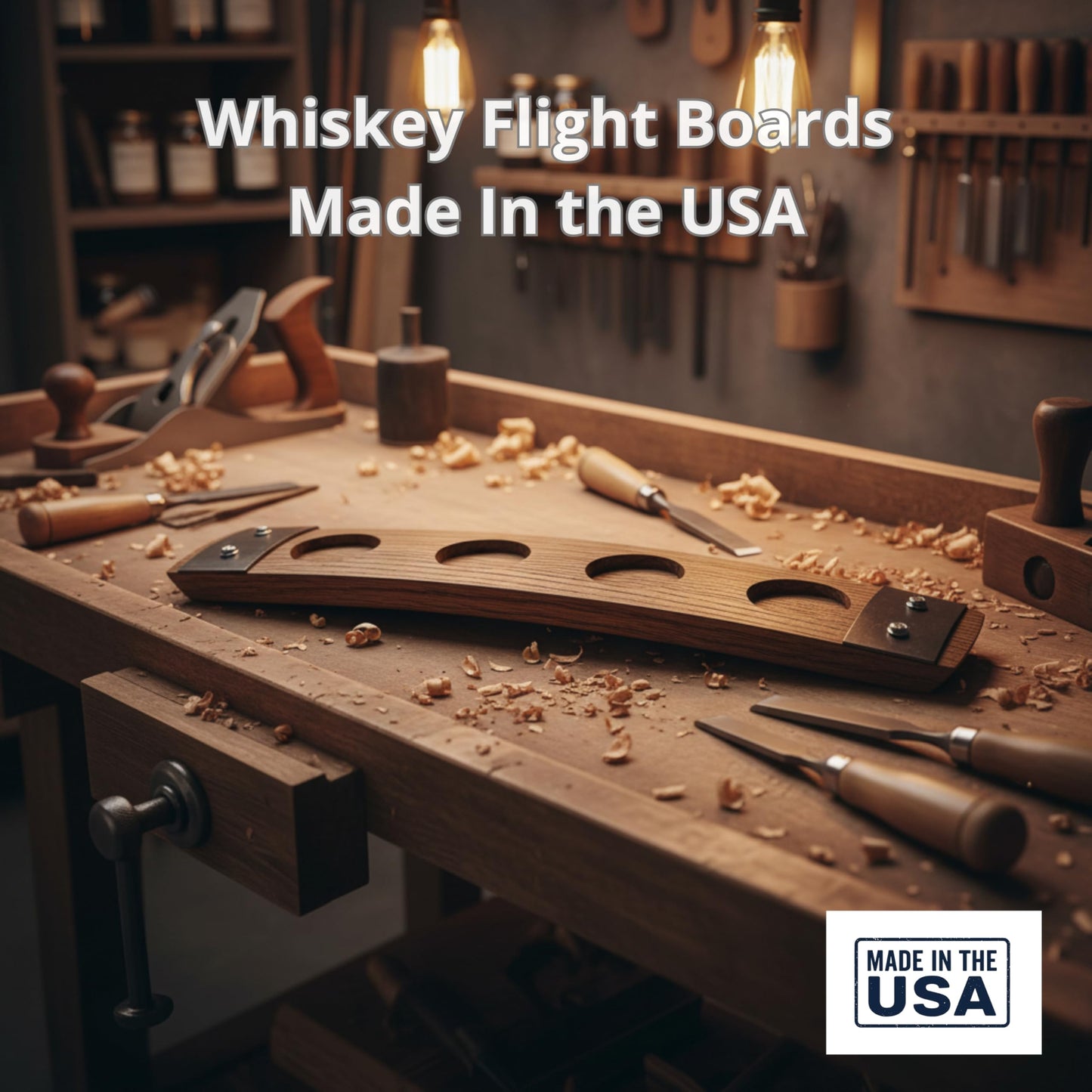 Barrel-Art Barrel Stave Premium 4 Glass Whiskey Flight Serving Tray No Glasses Included, Natural