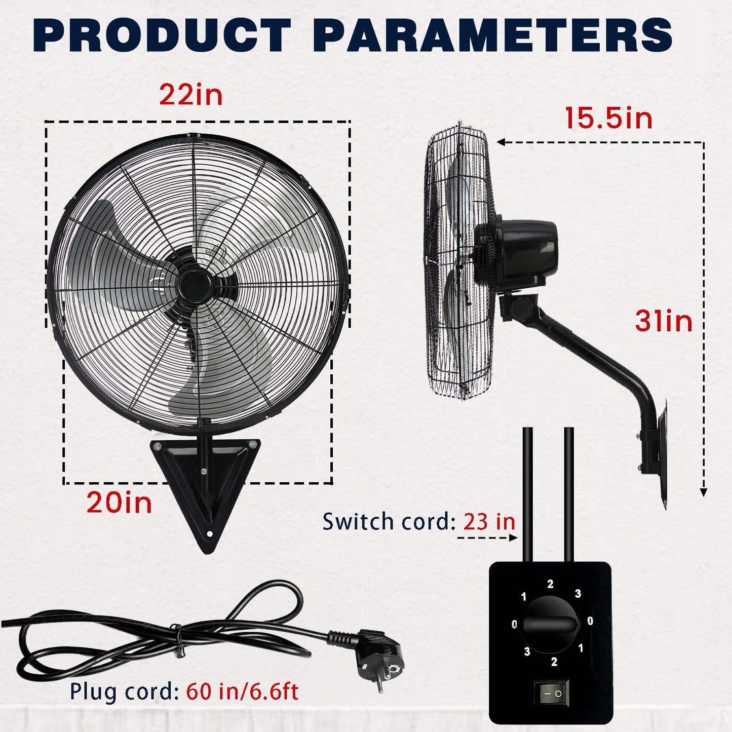 TMWINGS 20 Inch Wall Mount Fan, 2 Pack Heavy Duty Oscillating Wall-Mounted Fan with 6600 CFM, High Velocity 3 Speed Fans with Adjustable Tilting for Workshop, Garage, Patios, Industrial, Black
