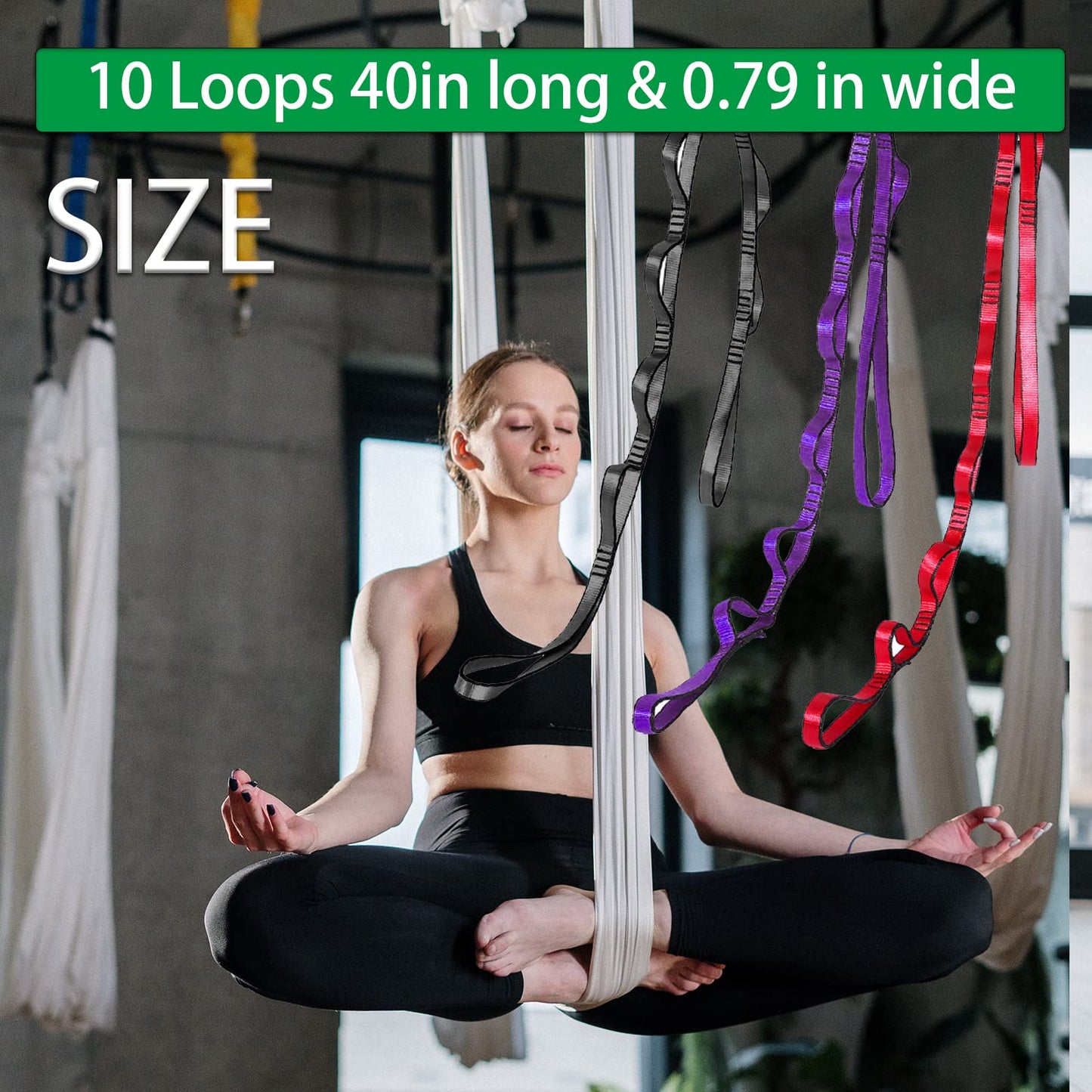 WEBSUKA 40 Inches Aerial Yoga Hammock Daisy Chains Strap, Strong 22kN Adjustable with 10 Loops, No Stretch, Climbing Strap Nylon Chain Sling FOR Aerial Yoga,Swing, Hammock, Suspension, Exercise
