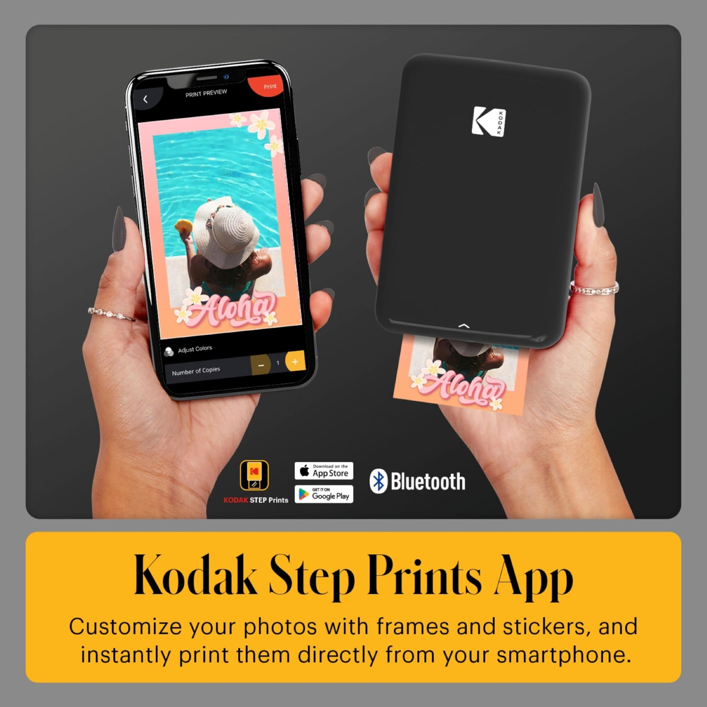 Kodak Step Printer, Wireless Mobile Photo Printer Zero Ink Technology & Kodak App for iOS & Android (Black) Gift, Starter Bundle