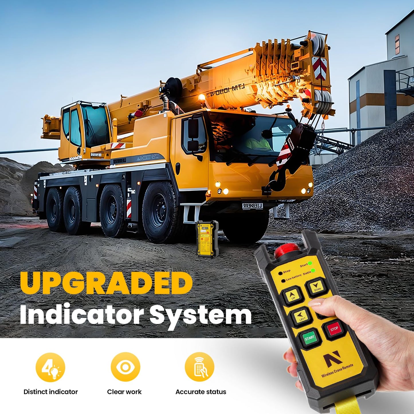 NEWTRY Wireless Crane Remote, 12V 4 Button Industrial Crane Controller Hoist Truck Remote 984FT Electric Lift Switch with Indicator System