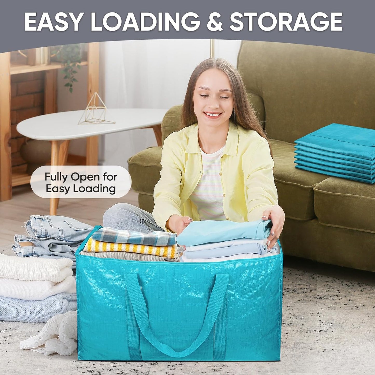 TICONN Extra Large Heavy-Duty Moving Bags - Durable Storage with Zippers & Handles | 2 Pack, Aqua