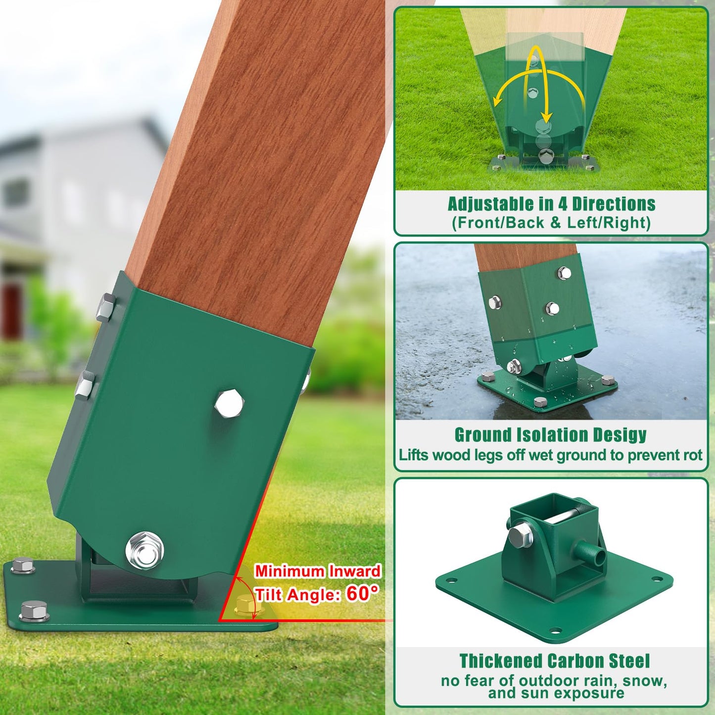 BeneLabel A-Frame Swing Set Brackets with 4pcs Swing Leveling Base Brackets Heavy Duty Swingset Hardware Kit DIY Swingset End Bracket for 4 (4x4) Legs & 1 (4x6) Beam Green