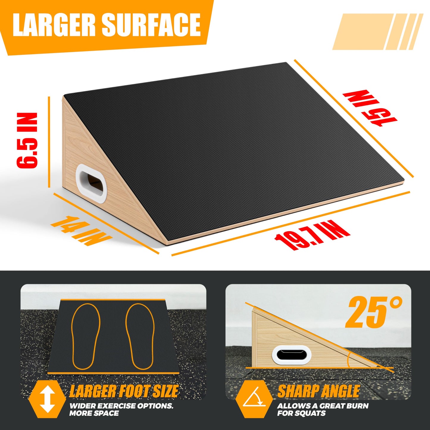 MIUONO Slant Board, 19.7" Wide Calf Stretcher Slant Board for Calf Stretching, Squats, Knees Over Toes, Weightlifting, and Fitness, 6.5” Height for Deeper Squats & More Muscle Activation