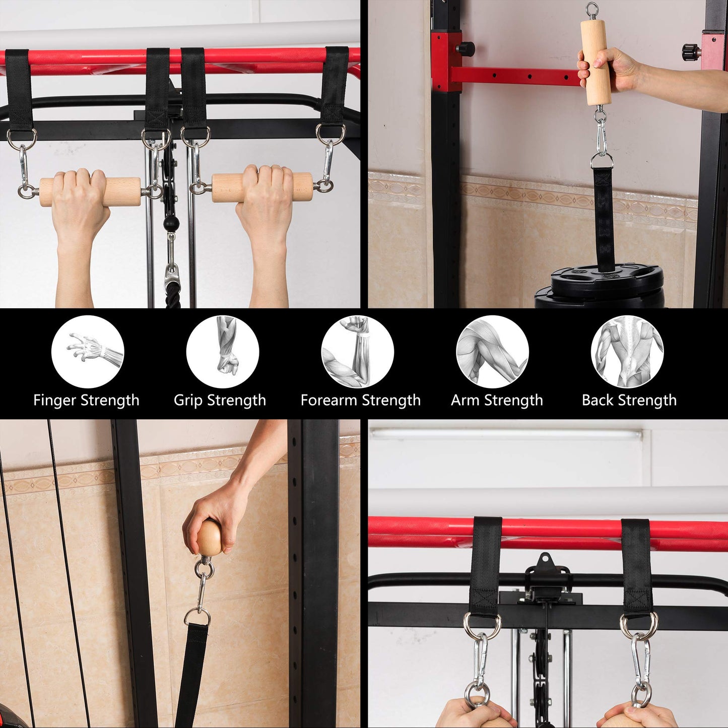 YCHLCHL Wooden Pull Up Grips and Balls, Atomic Rock Climbing Holds Training Set,Grip Strength Trainer,Ninja Warrior Obstacle Course Handles and Rope.(Suit L)