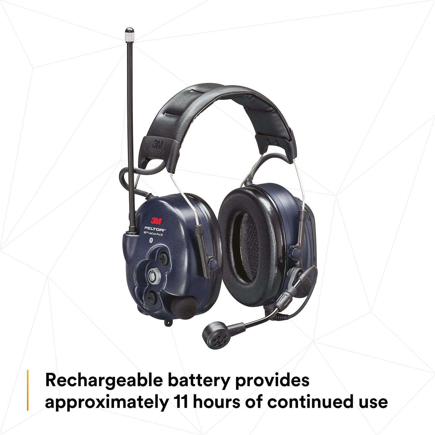 3M PELTOR WS LiteCom PRO III Headset, Headband, Professional Grade Durability, Wireless Two-Way Communication Radio, Bluetooth, Boom Microphone, Navy Blue, MT73H7A4D10N