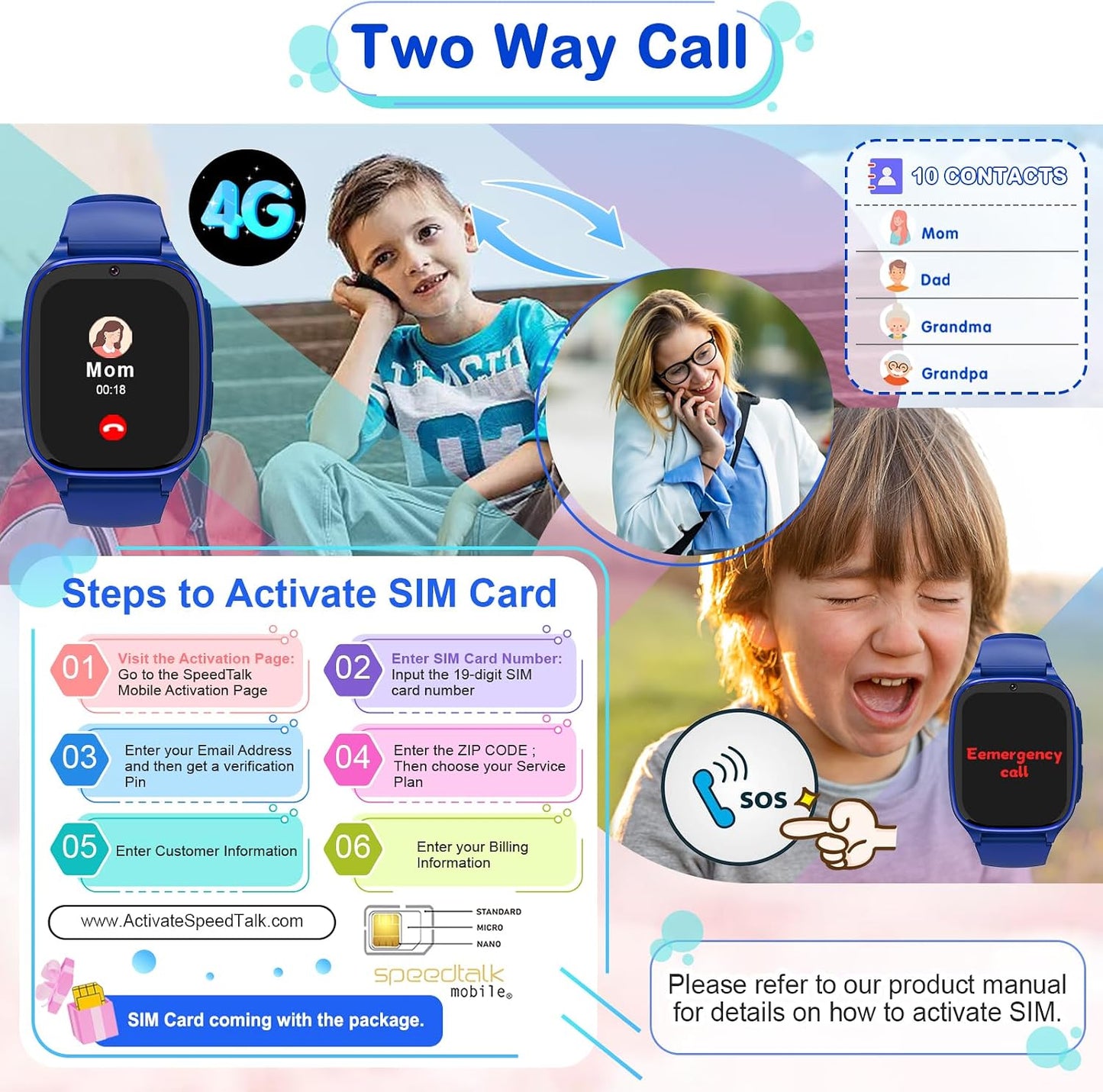Berilona 4G 4-12 Kids Smartwatch Phone - Smart Cell Phone Watch for Boys Girls Ages with Call, SOS, Parental Controls