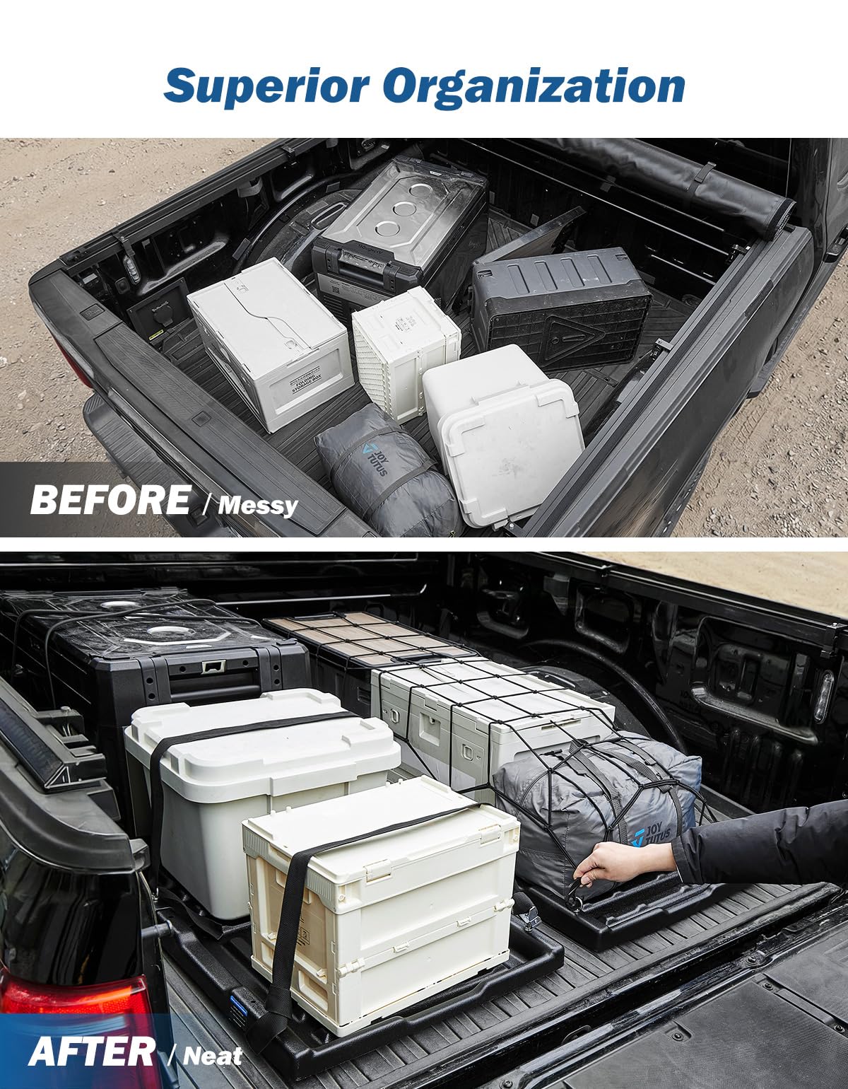 JOYTUTUS Truck Bed Slide Out Compatible with Ford Silverado Ram GMC Sierra Gladiator Toyota Tacoma, Adjustable Length HDPE Heavy-Duty Cargo Storage Tray, Max 350 LBS