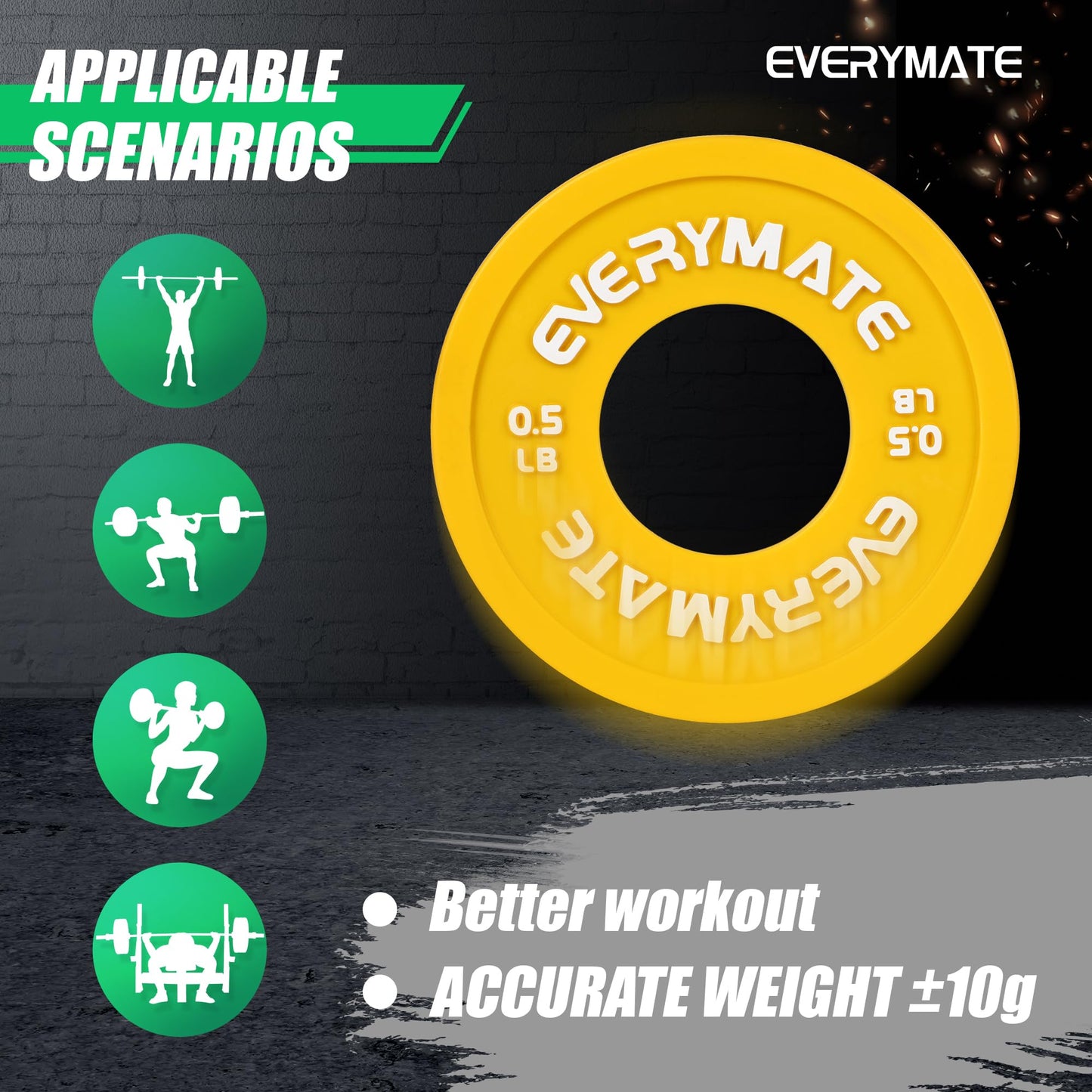 EVERYMATE Change Weight Plates Set 0.25LB,0.5LB1.25LB, 2.5LB, 5LB, Fractional Bumper Plate for Cross Training and Olympic Weightlifting