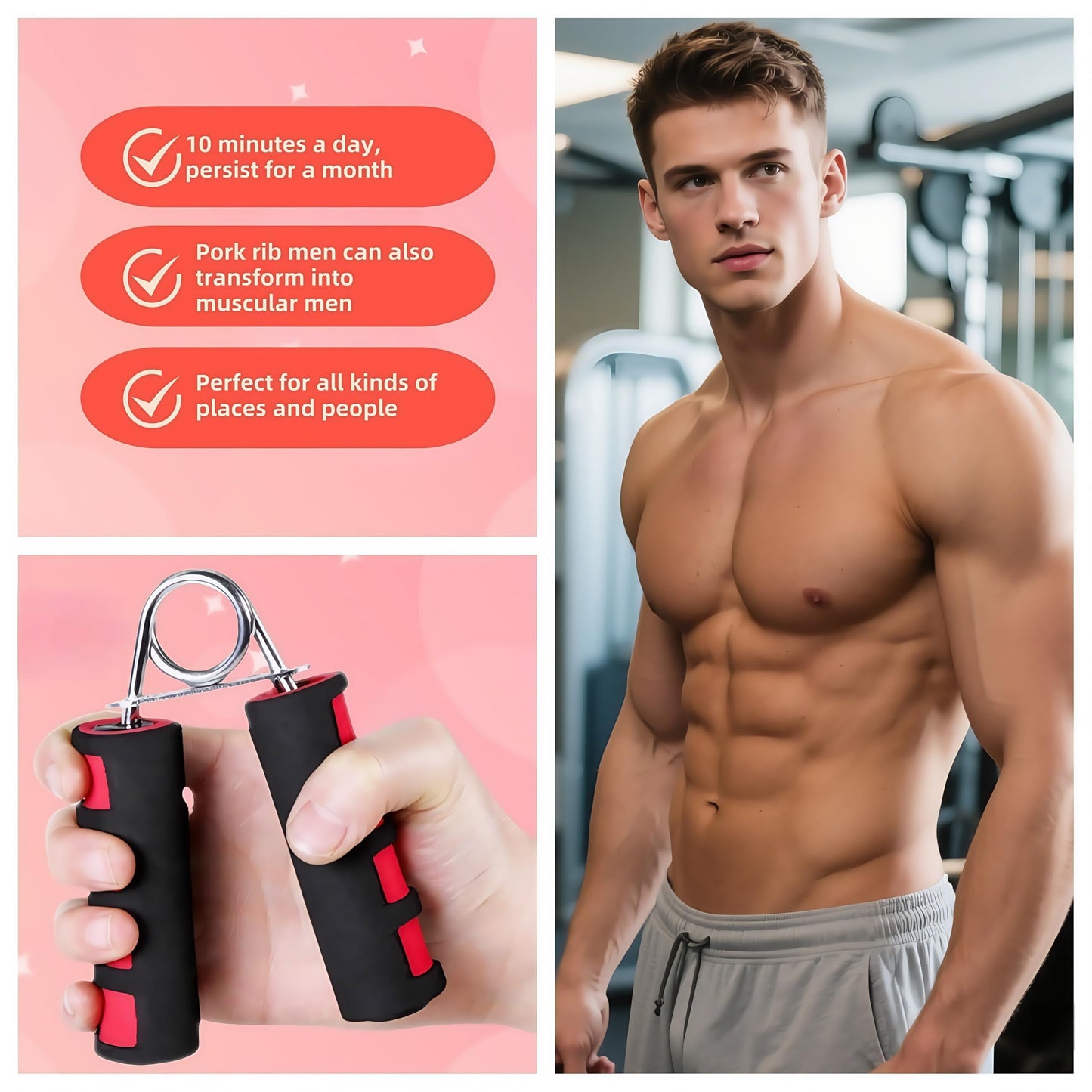 RyanDesign Grip Strengthener Set - 2 Soft Foam Hand Exercisers for Arthritis Relief, Carpal Tunnel & Strength Training | Portable Hand Grip for Men/Women, Home/Office/Travel | Rehab, Tendonitis, Stress Relief (red-black)