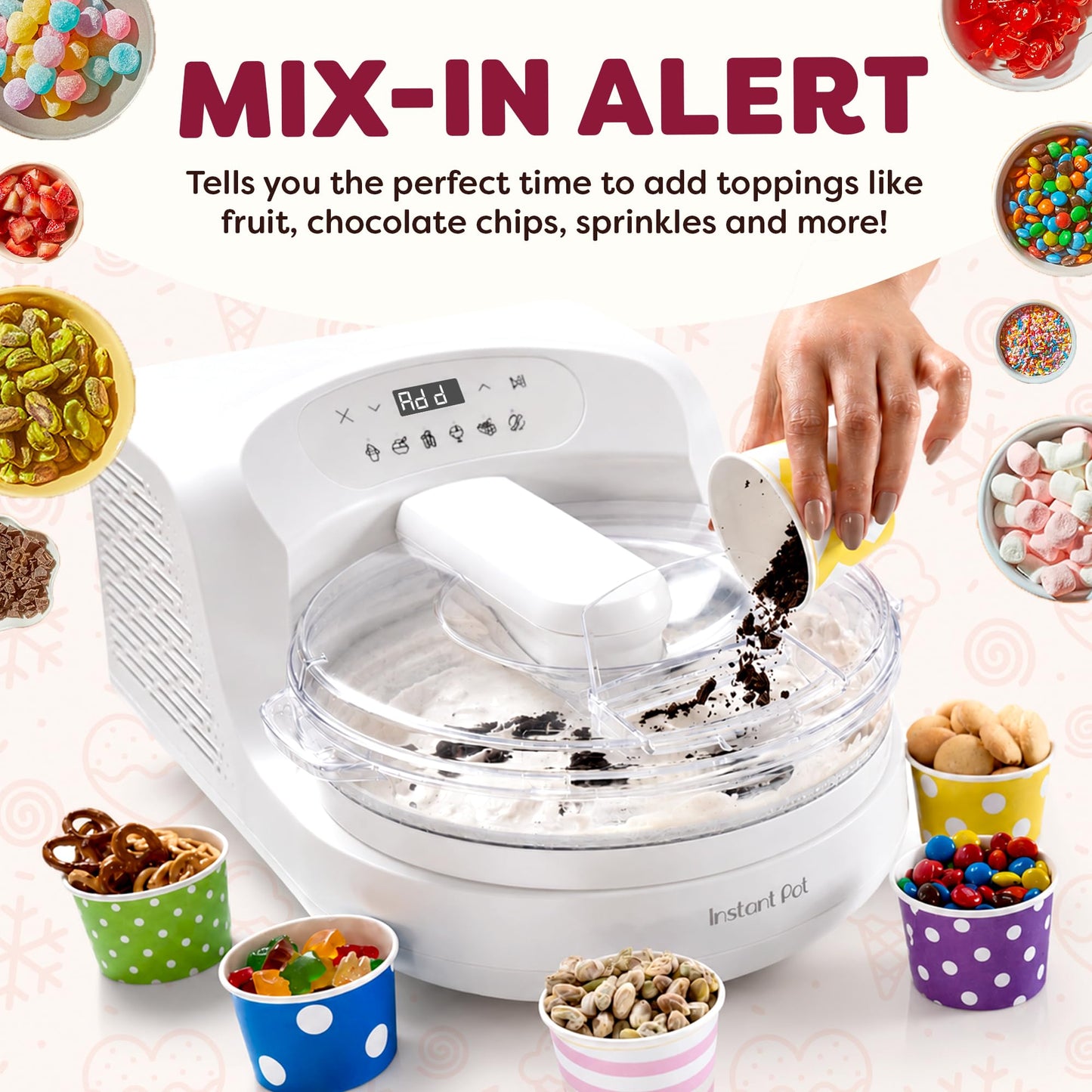 Instant Pot InstantChill Ice Cream Maker with Built‑In Compressor, No Pre‑Freezing, Real Ice Cream in Minutes*, Gelato, Sorbet, Rolled, Non‑Dairy, Mix‑Ins, Easy Clean Up, Quiet, Makes Up to 2 Pints