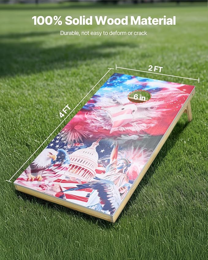 VEOVR Cornhole Set, Corn Hole Game Boards, Wood Portable Toss Board, Indoor and Outdoor Cornhole Play for Adults for Yard, Backyard, Beach, Camping
