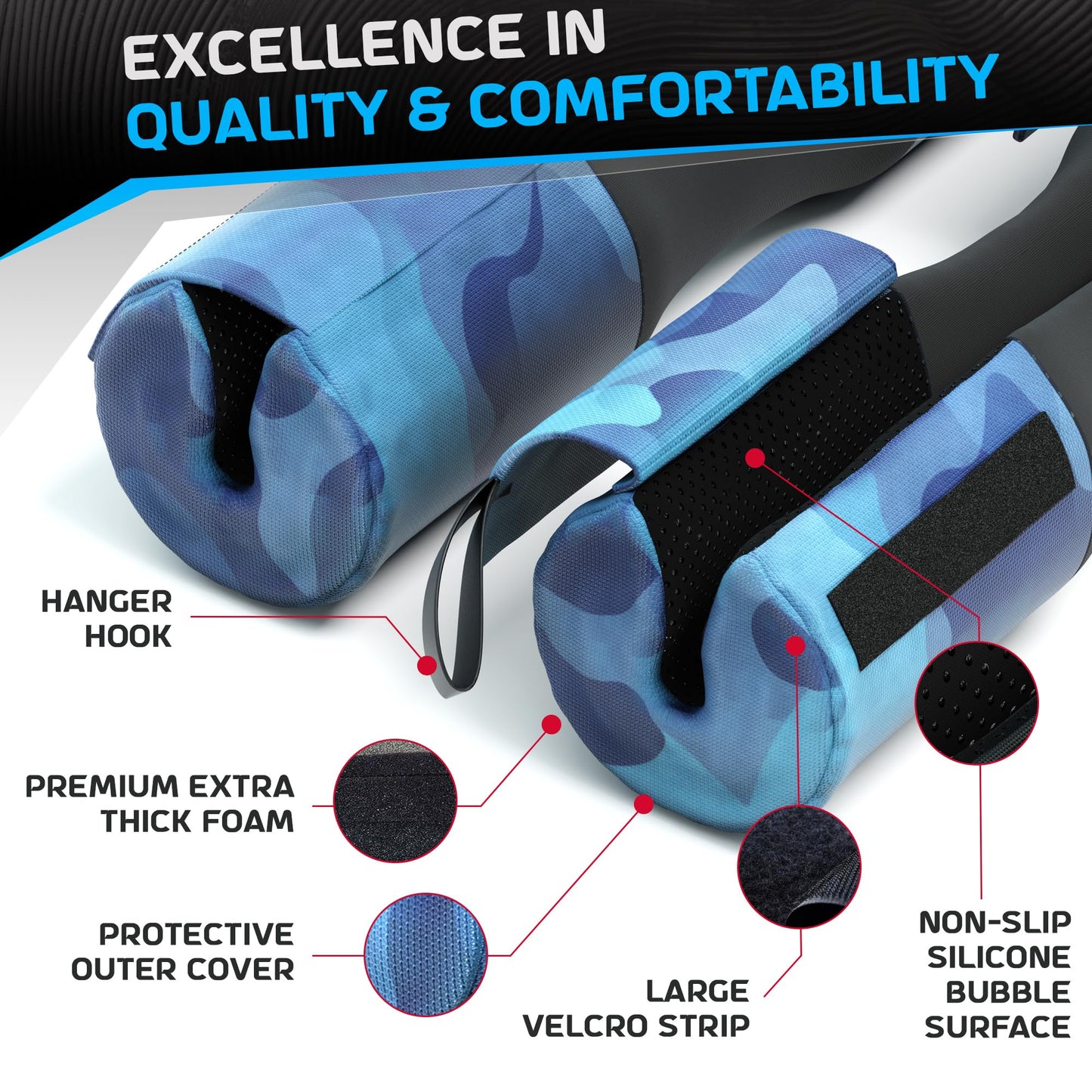 Zenooze Versatile Barbell Pad, Non-Slip Design, 100% Washable, Comfortable Barbell Squats Pad, Hip Thrust Pad for Barbell Cushion Pad - Gym Bar Pad for Hip Thrusts, Fits Standard and Olympic Bar