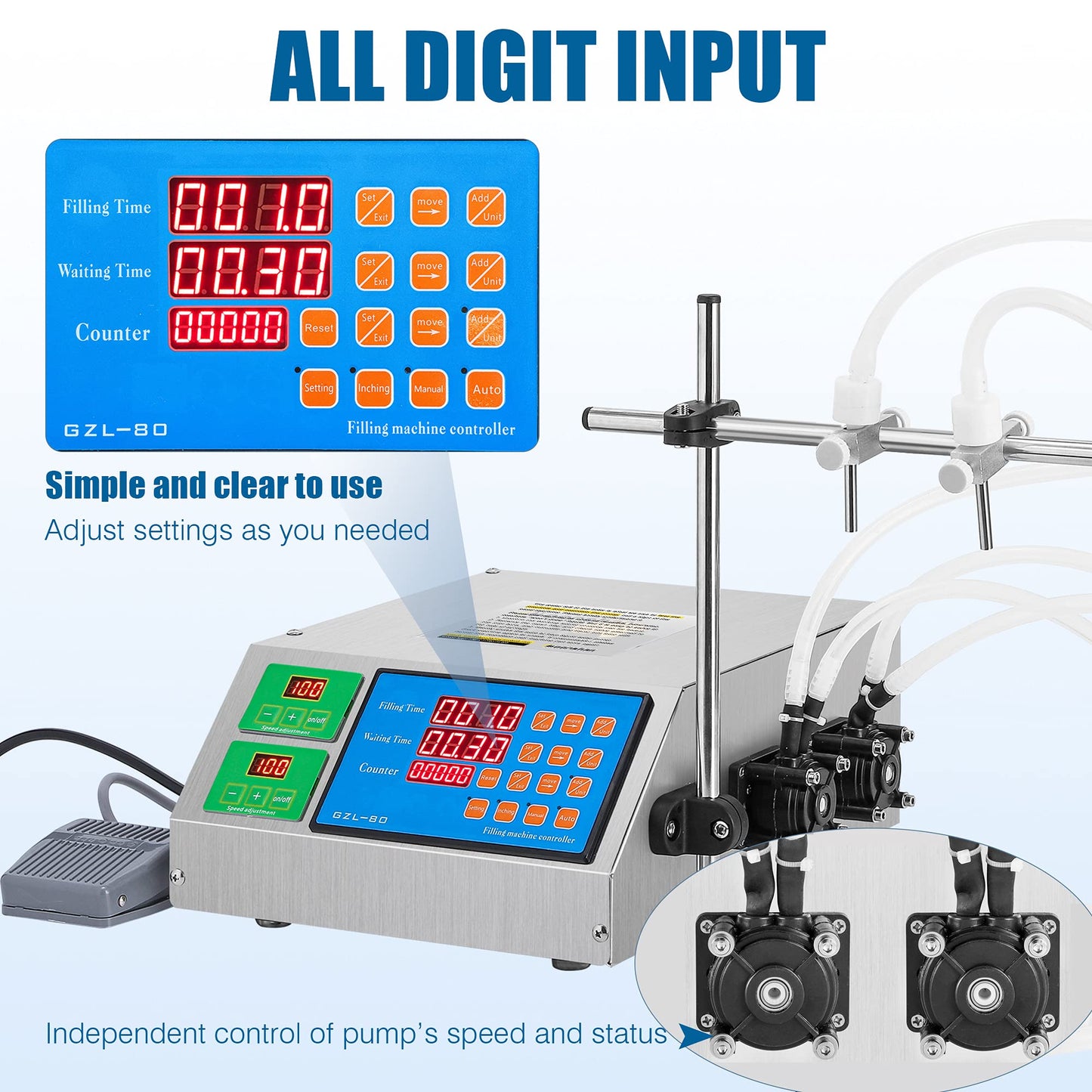 Double Head Peristaltic Pump Filling Machine + Replaceable Tubes