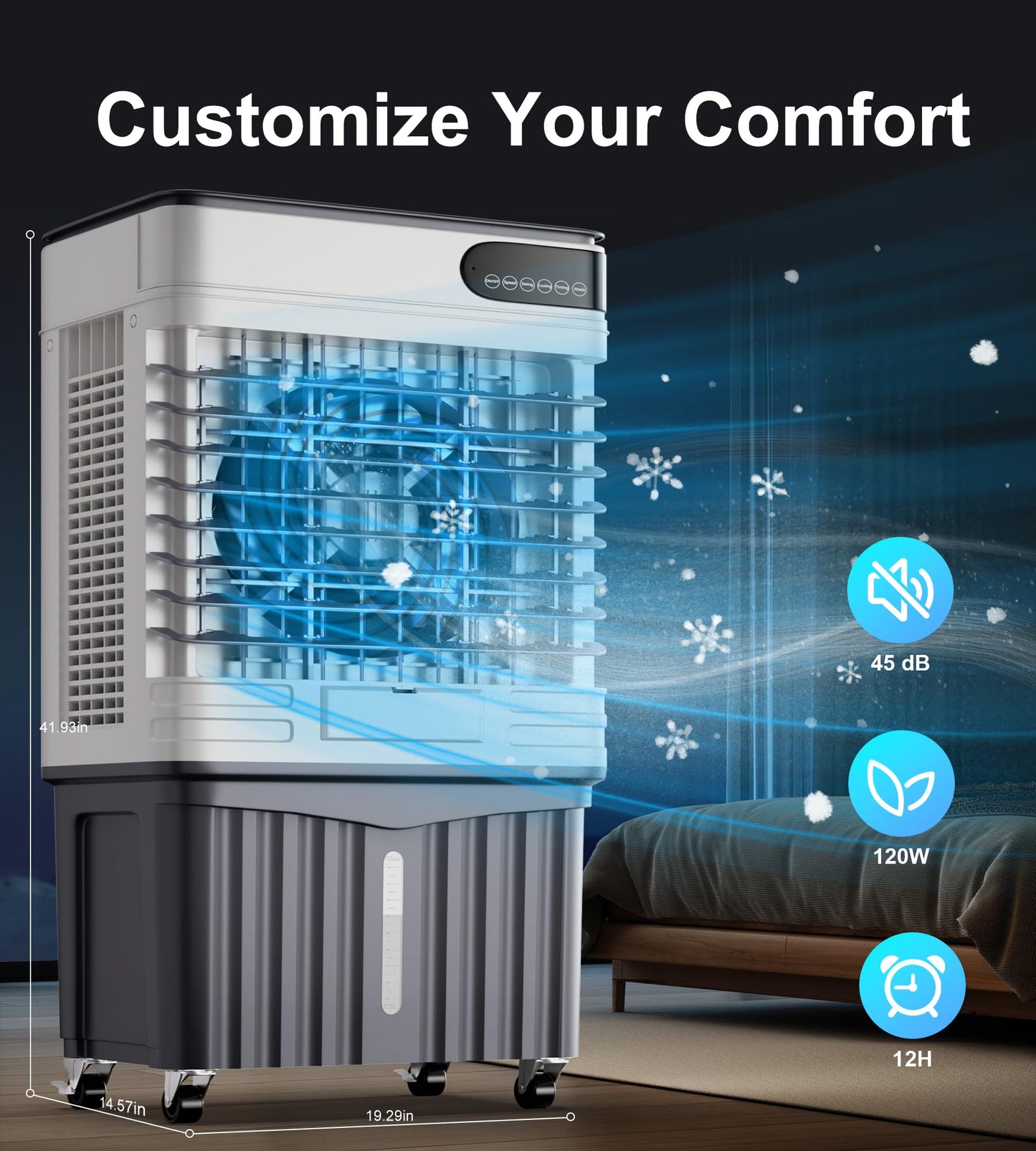 AKIRES 3600CFM Swamp Cooler,Evaporative Air Cooler with 13.5-Gal Water Tank,4 Ice Packs,Evaporative Cooler for Outdoor Patio Garage Commercial Industrial Use (41IN)