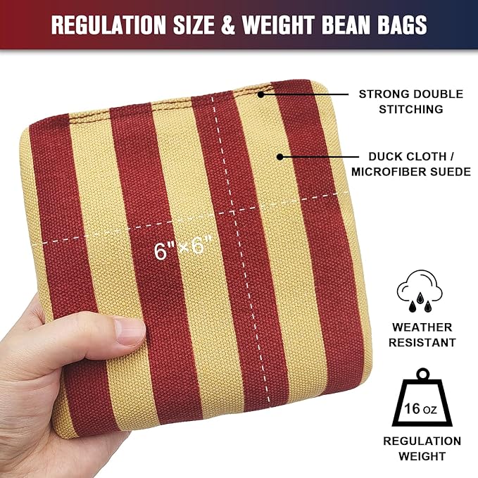 JIMTERRY Professional Cornhole Bags Set of 8 Dual Sided Corn Holes Bags Double Sided Regulation Slick and Stick Corn Hole Bean Bags for Pro Corn Hole Game