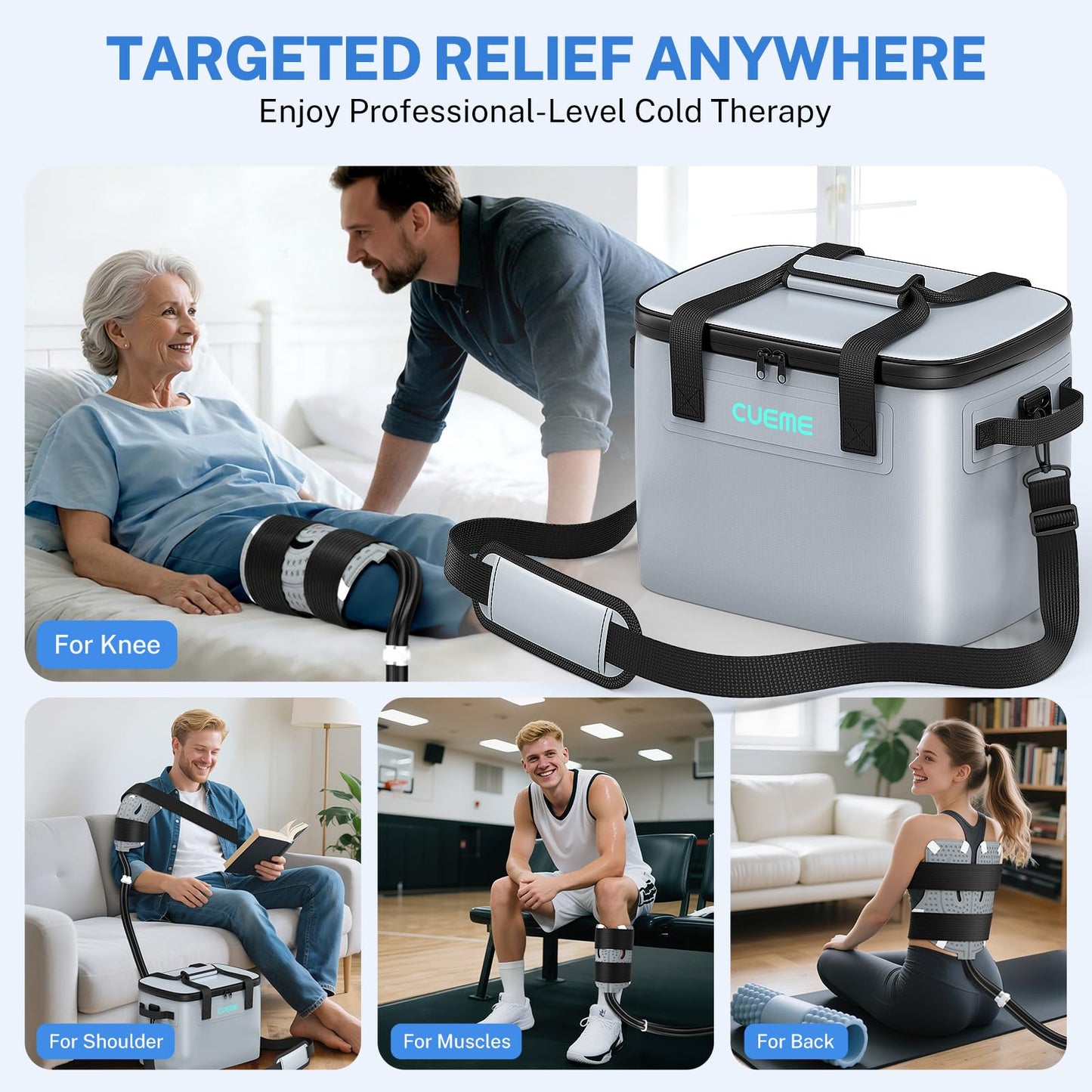 CUEME 20 QT Ice Machine for Knee After Surgery, Programmable Timer Cold Therapy Machine, Knee Replacement Recovery System, Cryotherapy Pain Relief Pad for Shoulder, Hip, Ankle & Foot