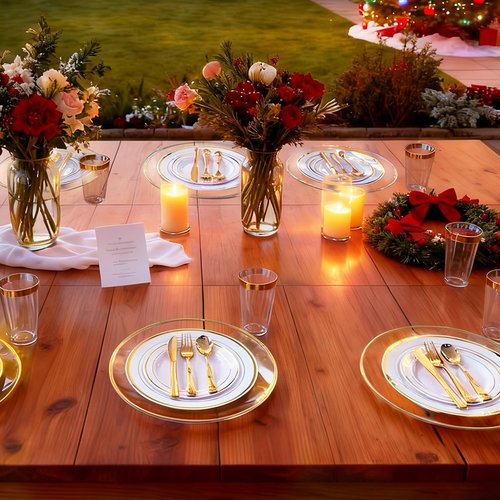 HOME BREEZE 13 Inch Charger Plates, 16 Pack, Clear Charger Plates with Gold Rim, Heavy Duty Disposable Plastic Chargers for Dinner, Elegant Dining, Wedding, Party, Formal Event Decoration (16, Gold)