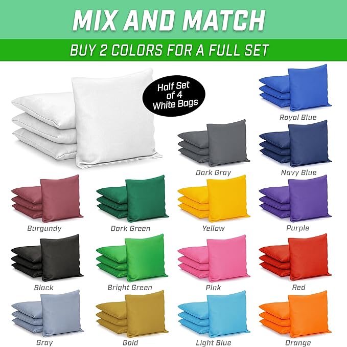 GoSports Classic Cornhole Bean Bags Set of 4-16 Colors Available - Regulation All Weather, Mix and Match