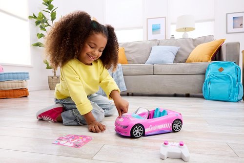 Hot Wheels Barbie RC Toy Car - Remote-Control Pink Convertible for 2 Dolls with Opening Trunk & Customizable Stickers
