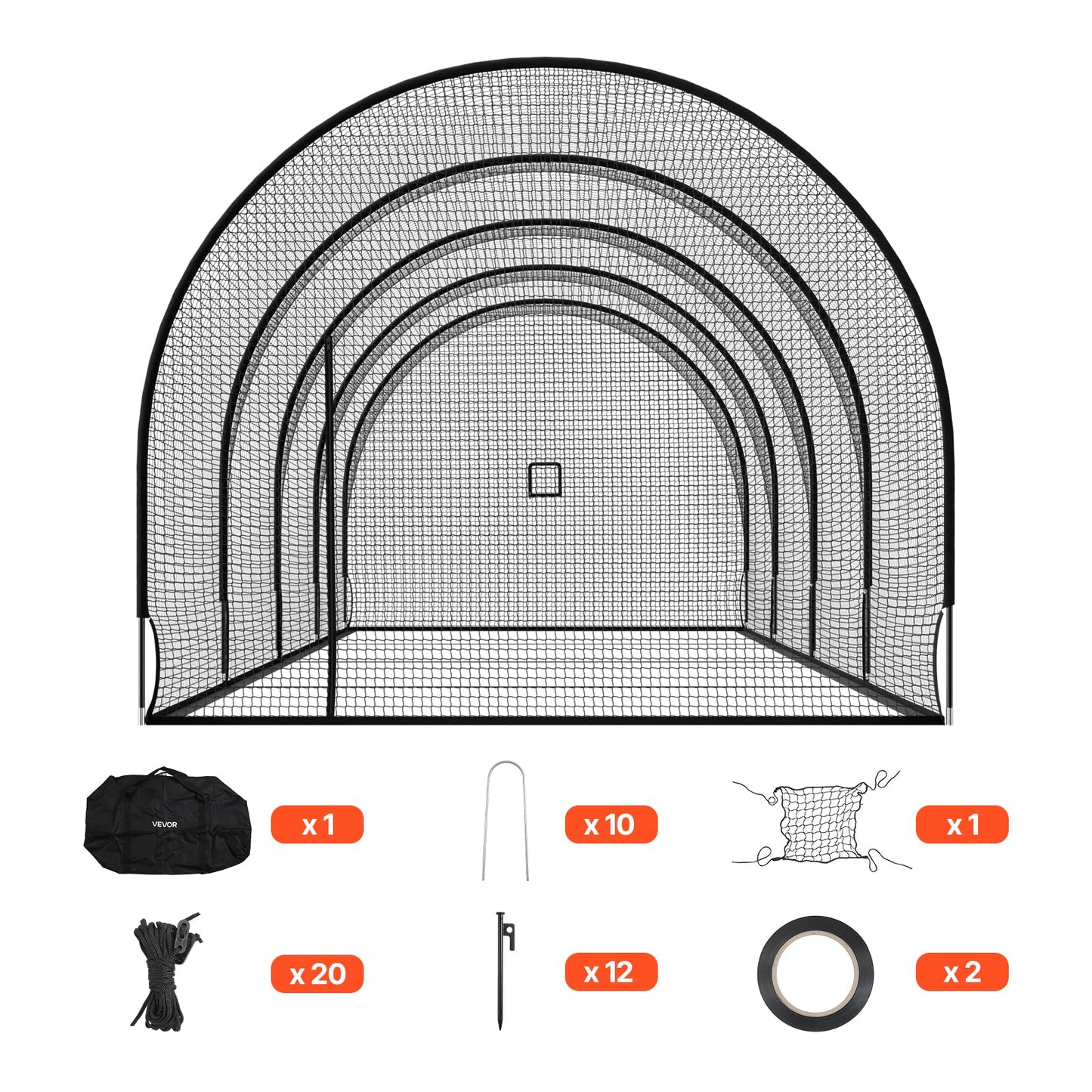 VEVOR Baseball Batting Cage, 40.0 x 12.1 x 10.0 FT Fiberglass Portable Batting Cage, Hitting Cages with 4-Ply Knotless Polyester & Pitching Machine Opening, Battings Cages Netting for Indoor Outdoor
