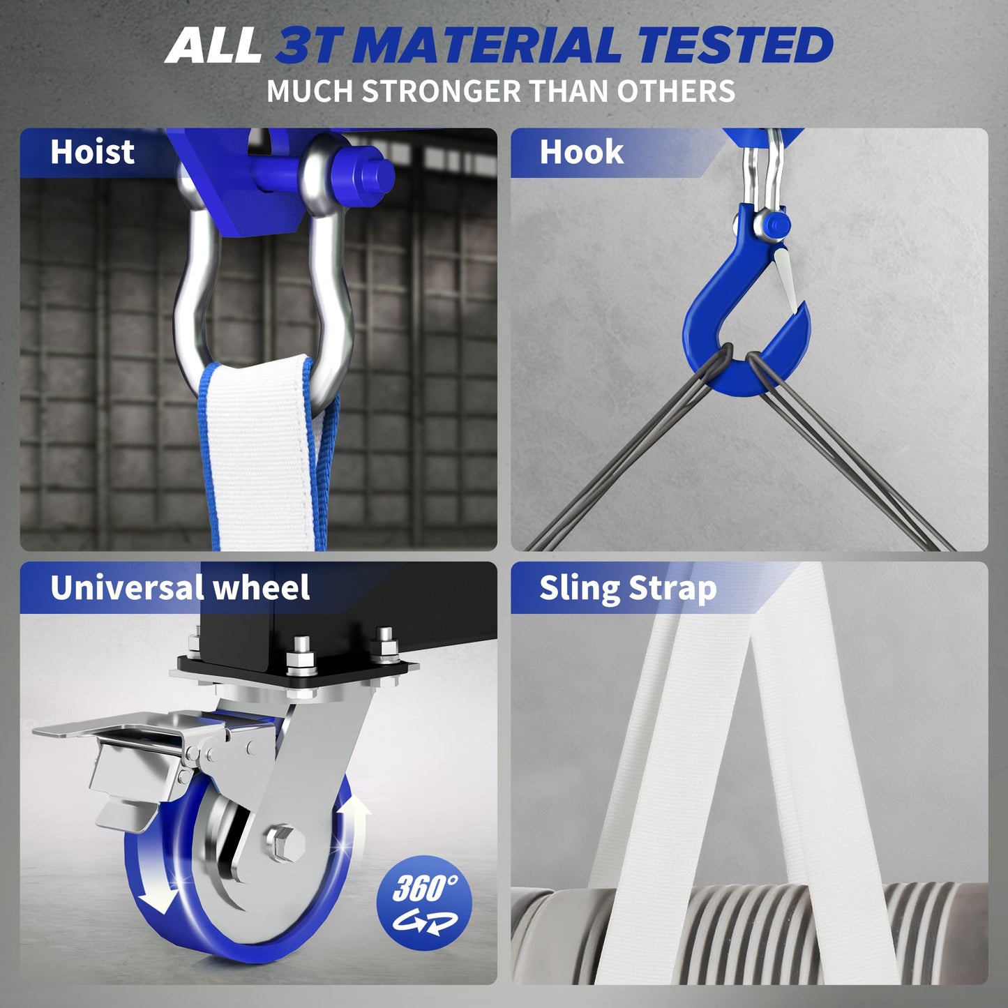 RDXTIK 3 Ton 6600LB Gantry Crane, 3 Ton Manual Trolley, 9.06FT Max Width, Portable Shop Crane with 8.53-12.47 FT Adjustable Height, Dark Blue