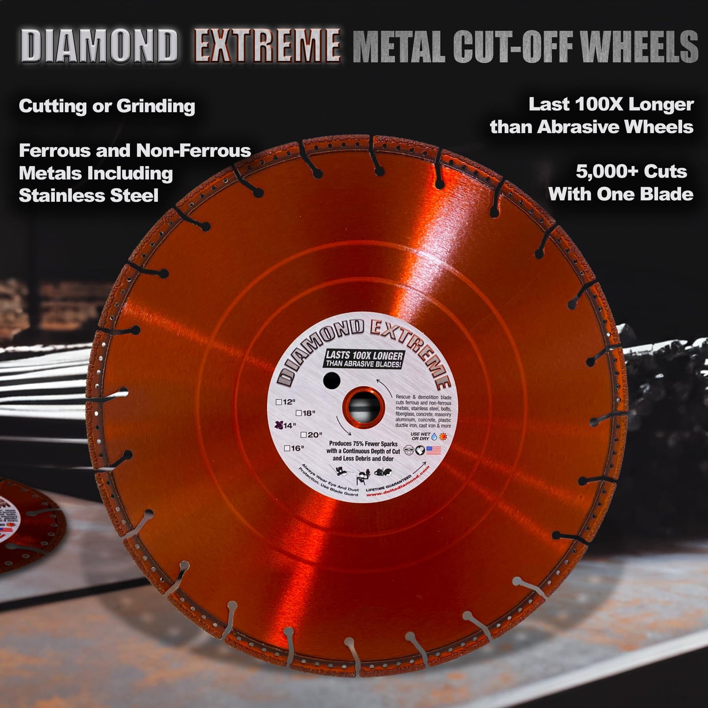 Diamond Extreme Metal Cut Off Wheel 14 Inch 2-Pack, Heavy-Duty All Purpose Metal Cutting Diamond Blade for Rebar, Steel, Iron & More (14" 2-Pack)